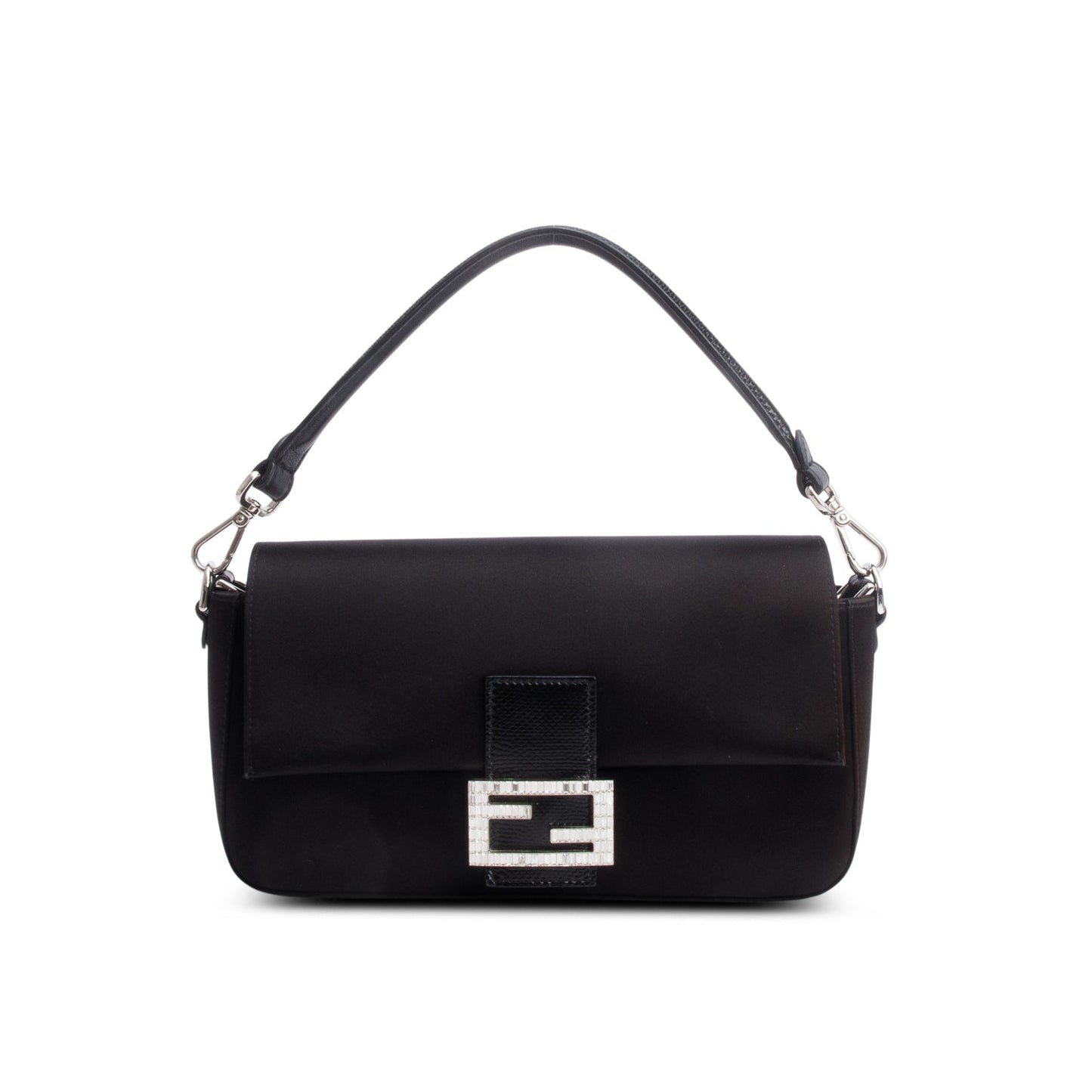 Fendi Crystal Baguette Satin Black Travel Bag