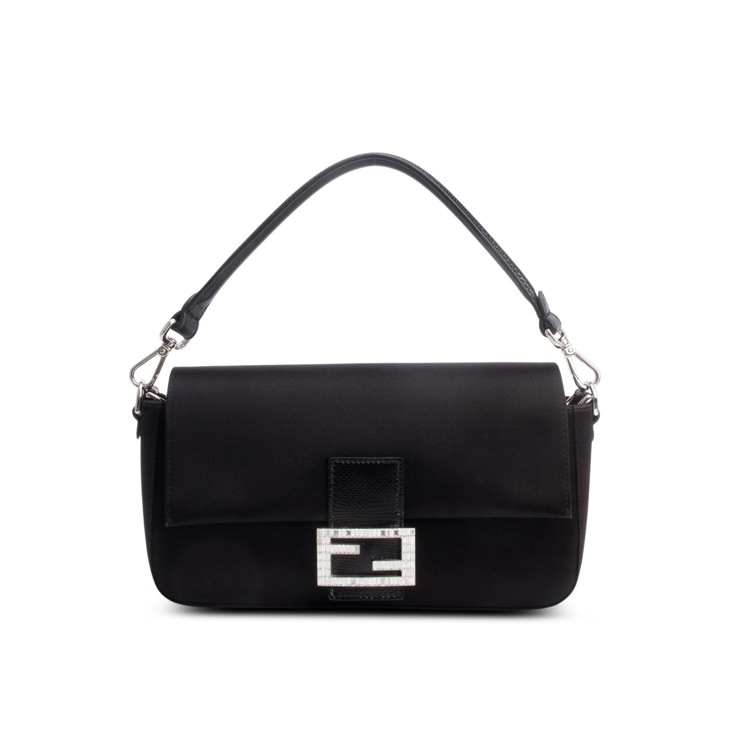 Fendi Crystal Baguette Satin Black Travel Bag