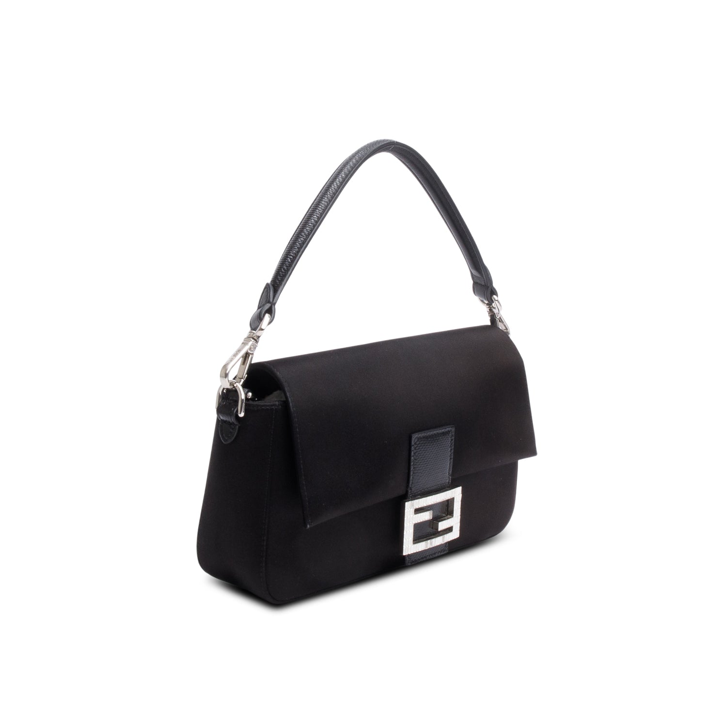 Fendi Crystal Baguette Satin Black Travel Bag