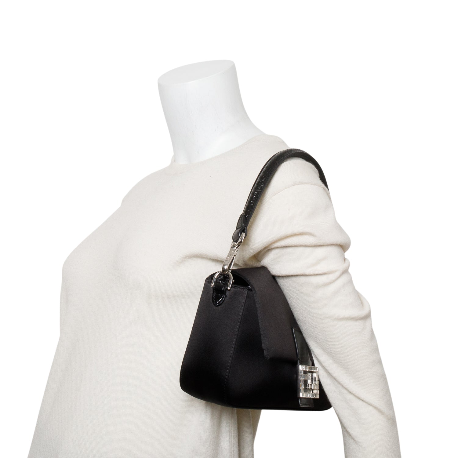 Fendi Crystal Baguette Satin Black Travel Bag