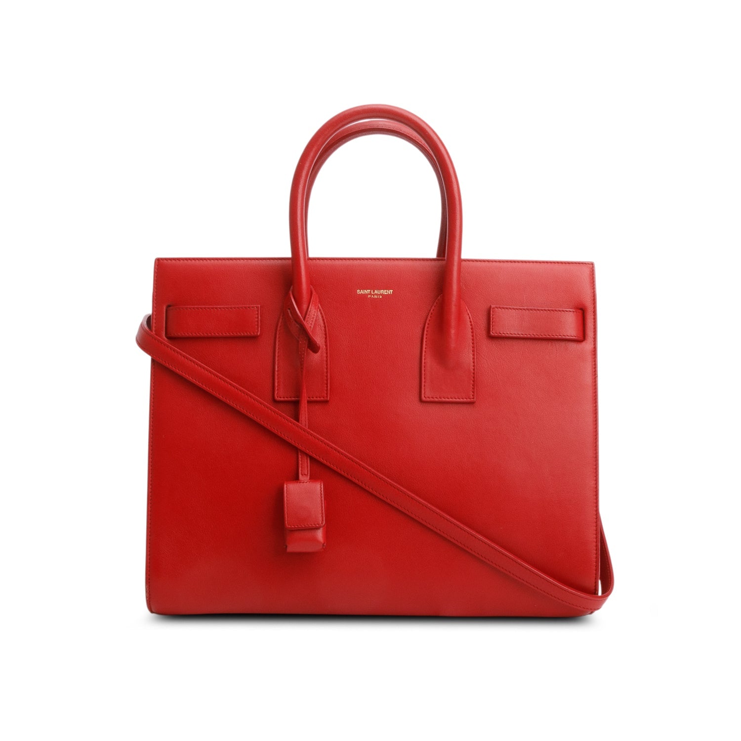 YSL Saint Laurent Calfskin Sac De Jour Travel Bag Leather Red
