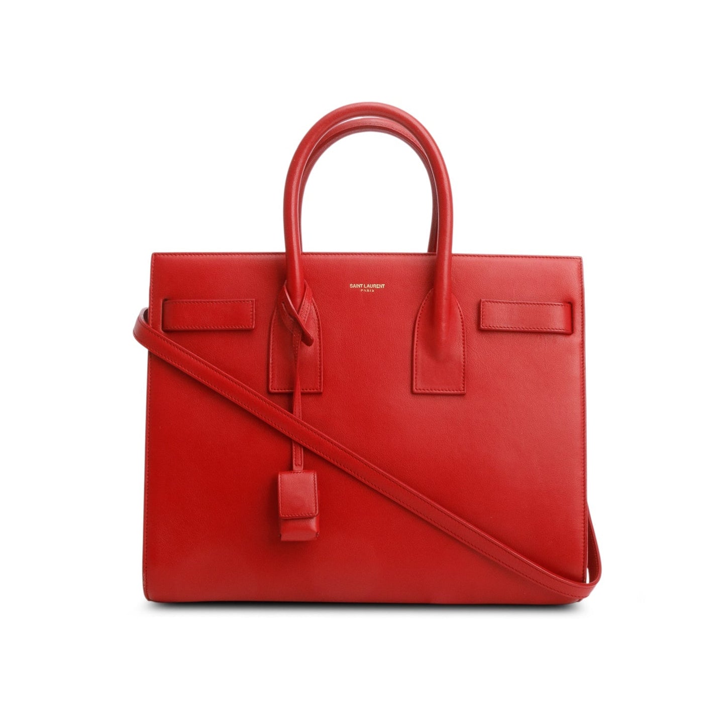 YSL Saint Laurent Calfskin Sac De Jour Travel Bag Leather Red