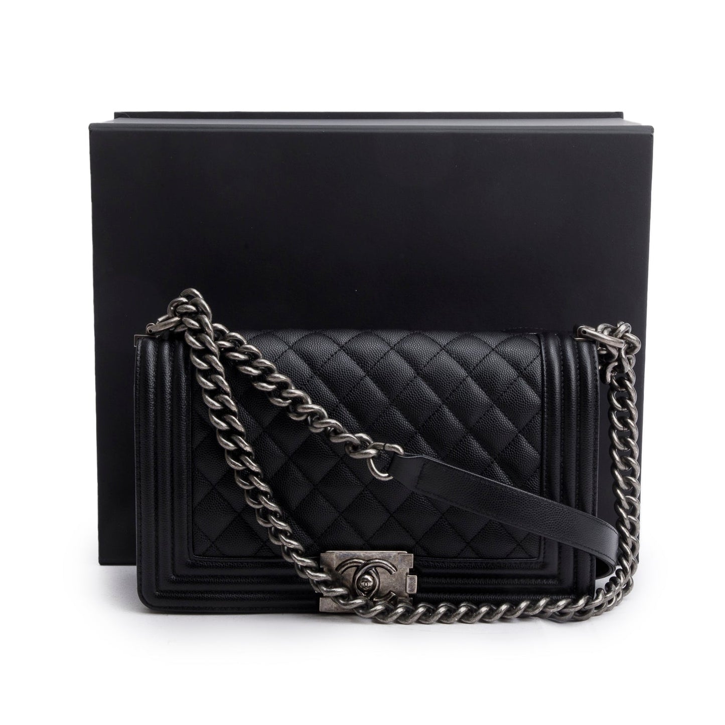 Chanel Caviar Quilted Boy Flap Black Travel Bag Box Receipt