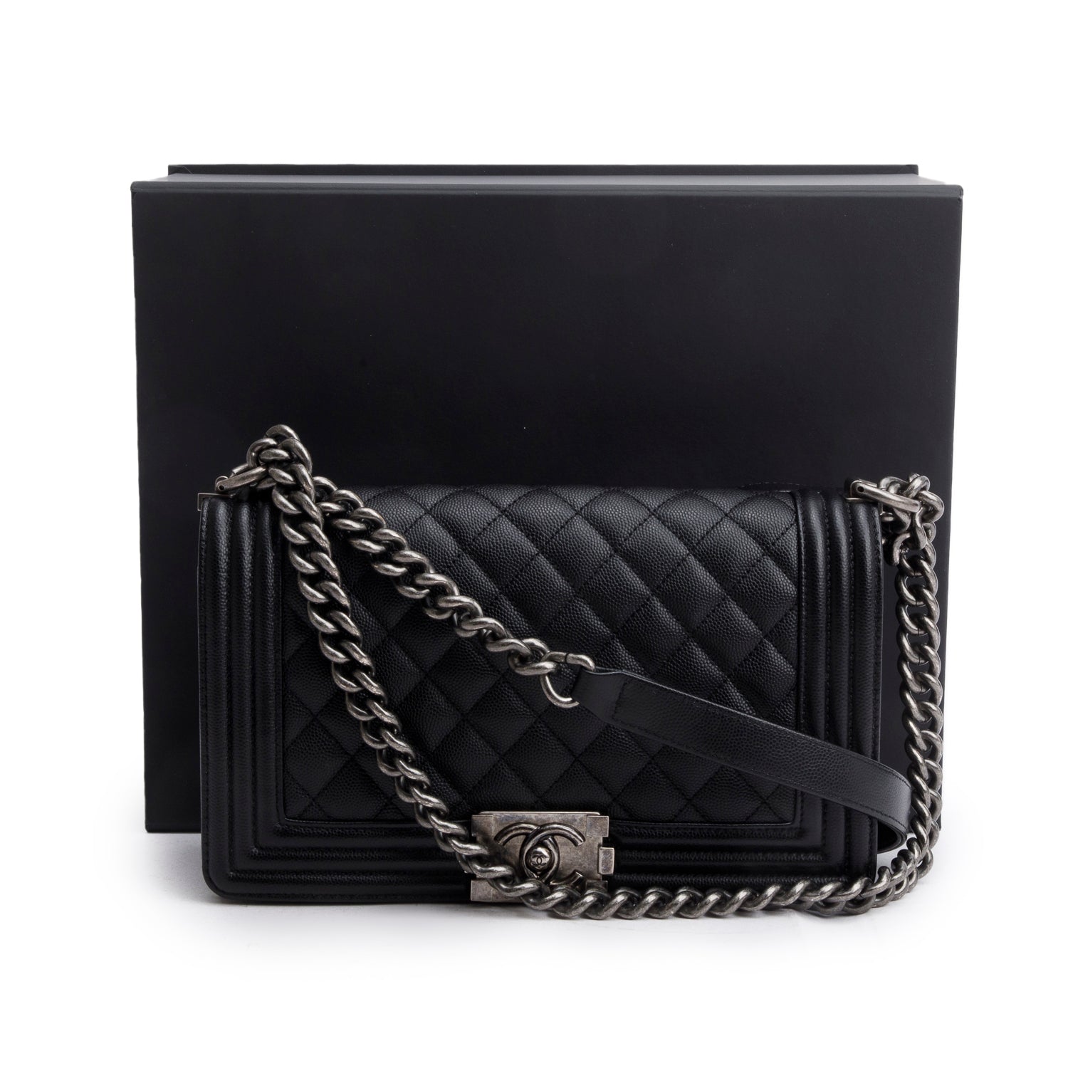 Chanel Caviar Quilted Boy Flap Black Travel Bag Box Receipt