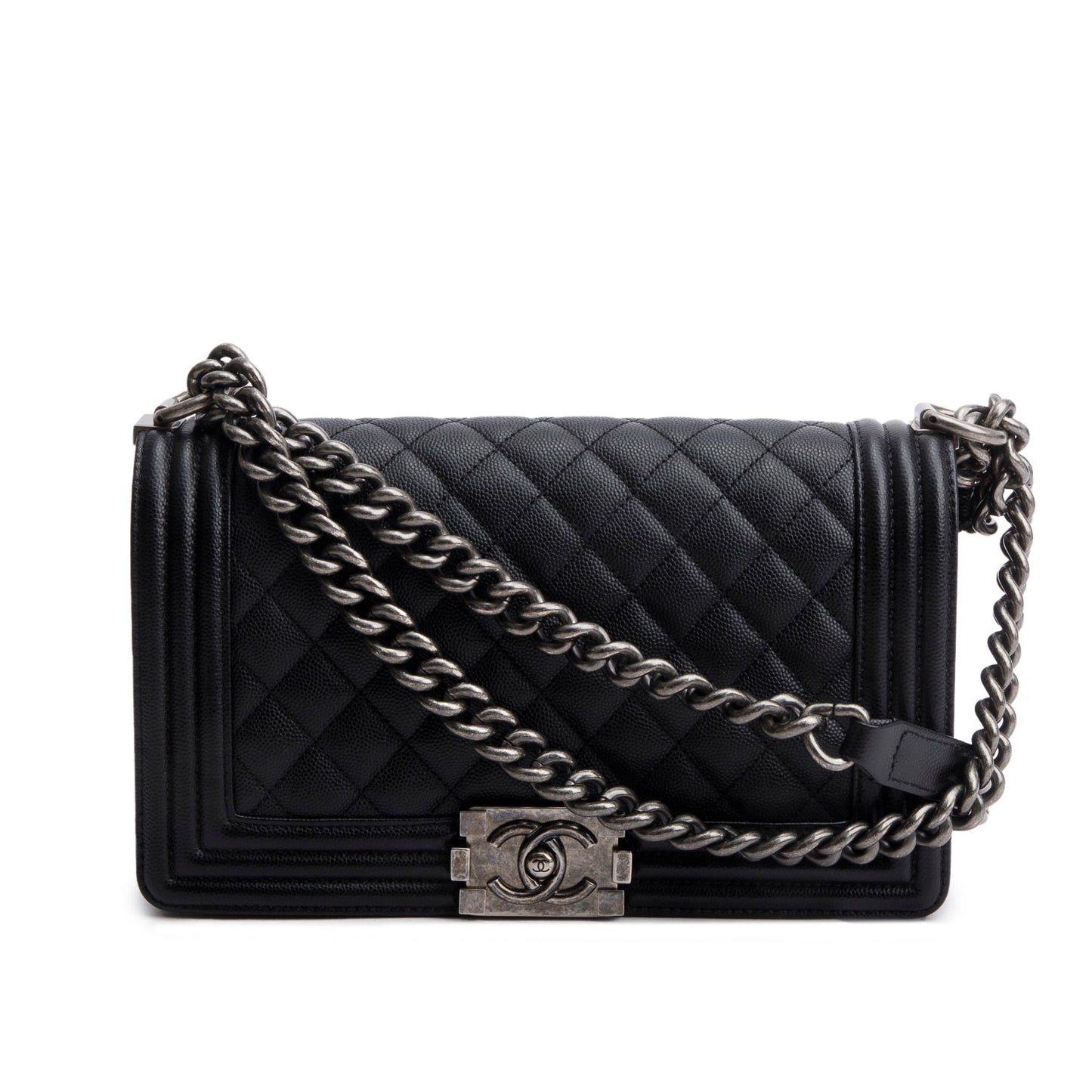 Chanel Caviar Quilted Boy Flap Black Travel Bag Box Receipt