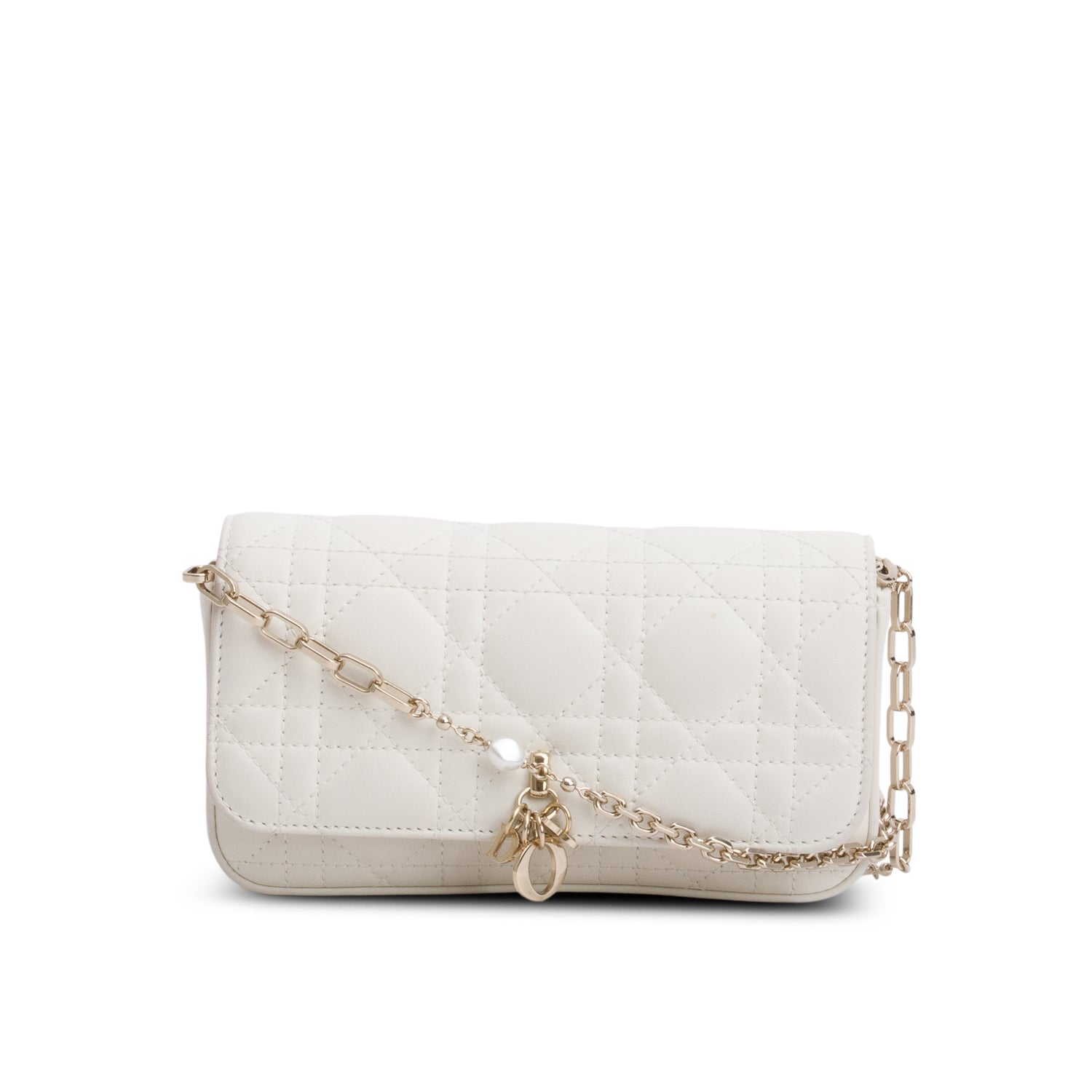 Dior Christian Lambskin Cannage My Daily Pouch Handbag White Chain Travel Bag