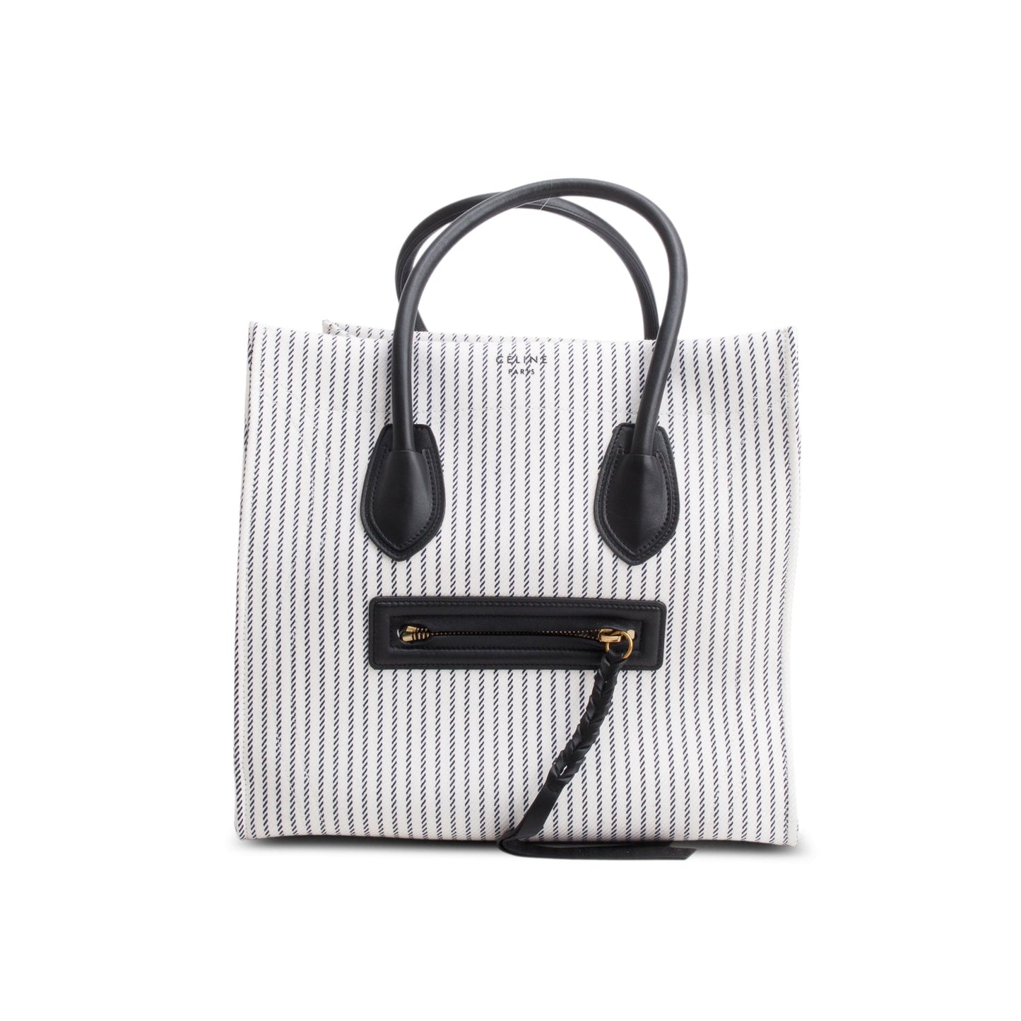 Celine Cotton Striped Phantom Luggage Tote Handbag Canvas White Tote Bag