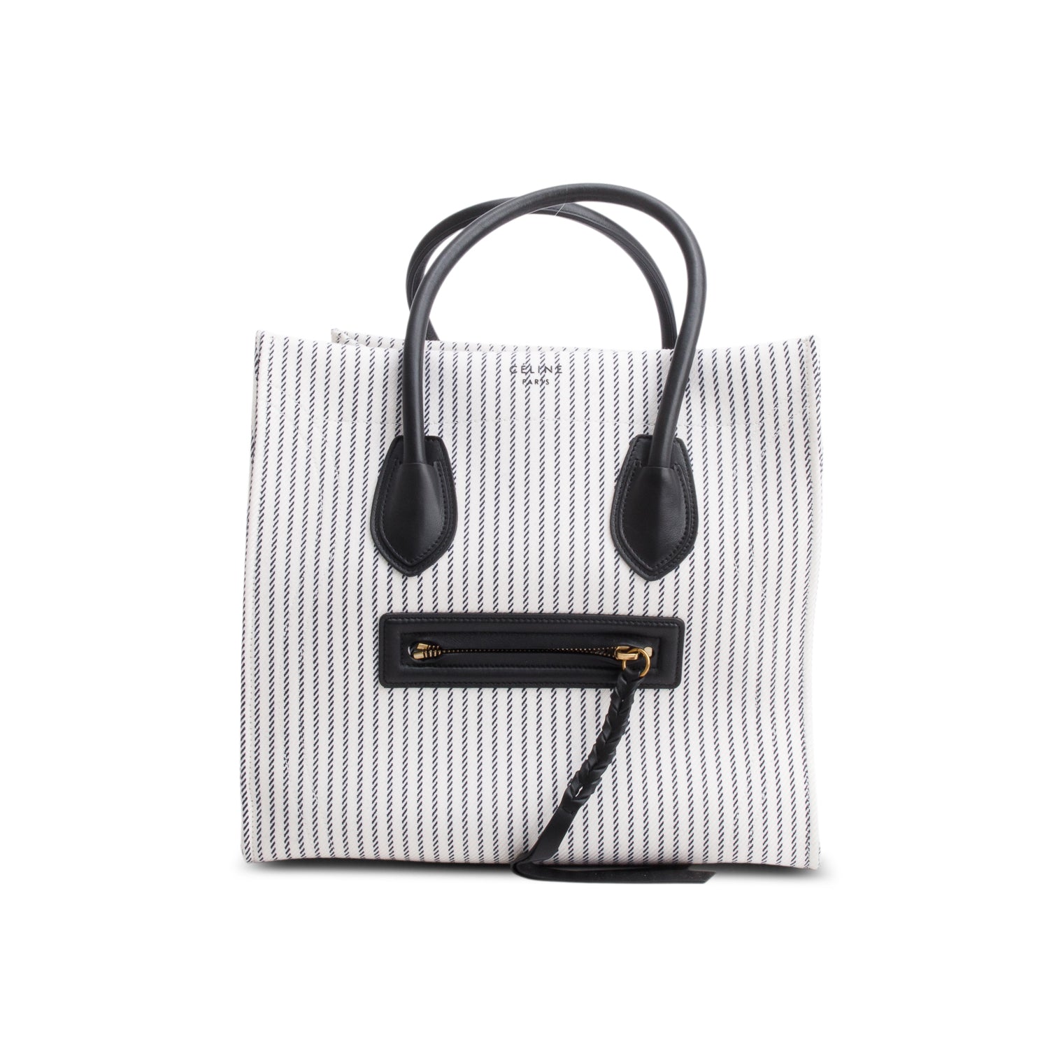 Celine Cotton Striped Phantom Luggage Tote Handbag Canvas White Tote Bag