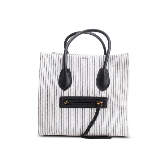 Celine Cotton Striped Phantom Luggage Tote Handbag Canvas White Tote Bag