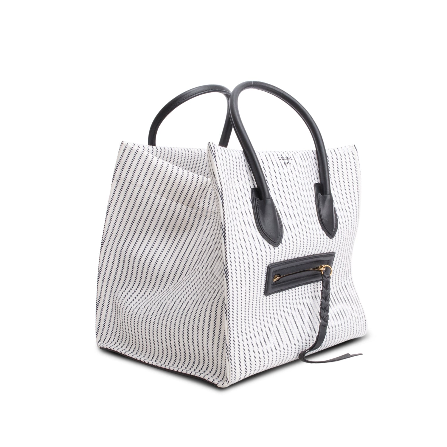 Celine Cotton Striped Phantom Luggage Tote Handbag Canvas White Tote Bag