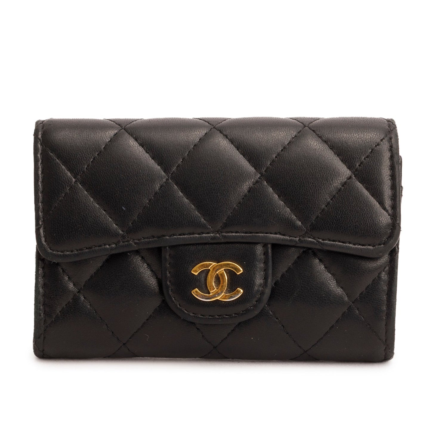 Chanel Quilted Flap Card Holder Lambskin Black Wallet Case W Box