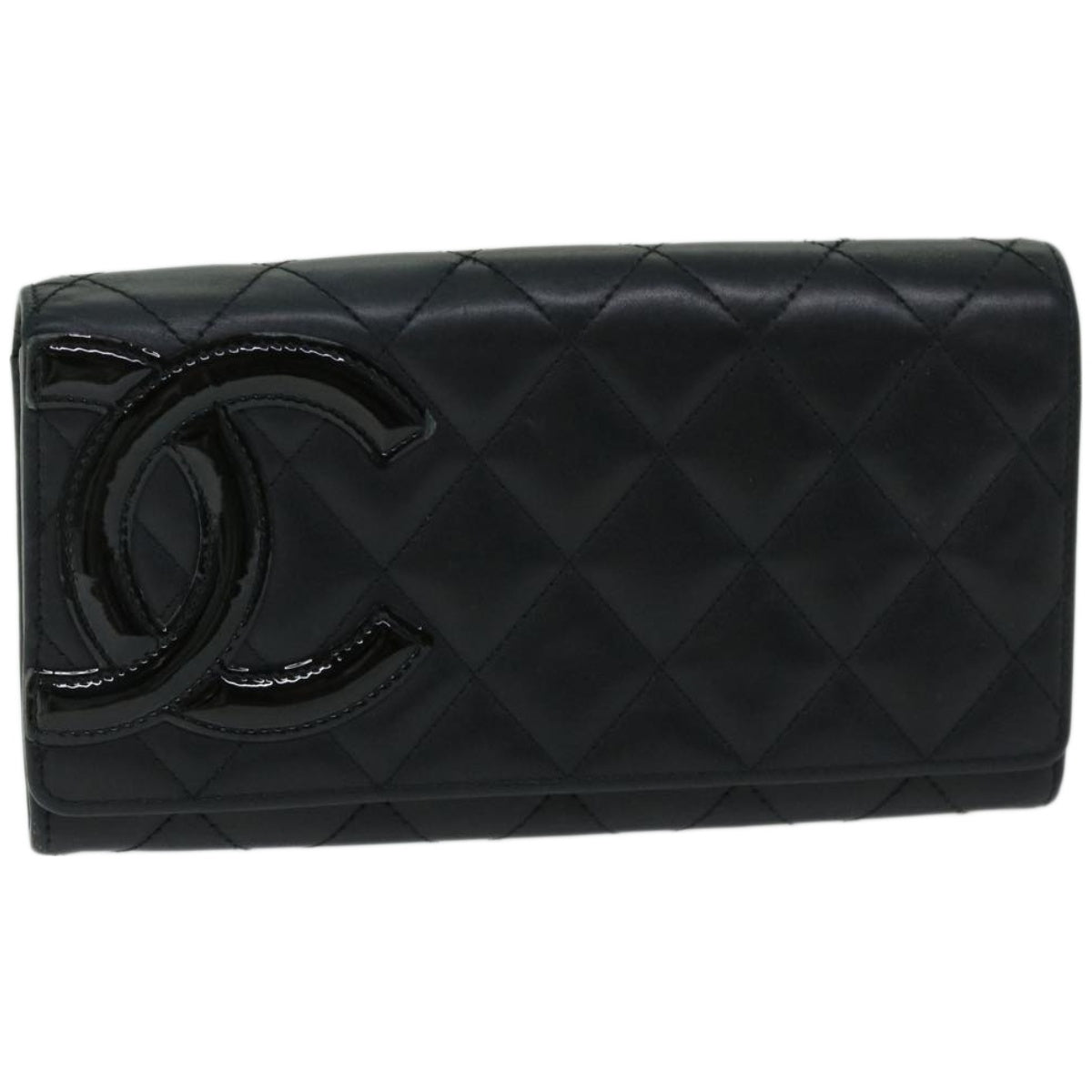 Chanel Cambon Line Long Wallet Leather Black CC Auth