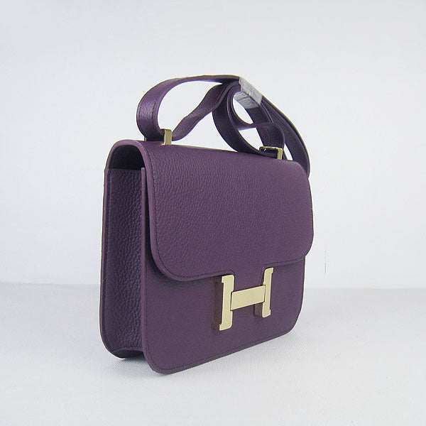Hermes Luxury Constance Cowskin Bag H Purple Golden Leather Travel Bag