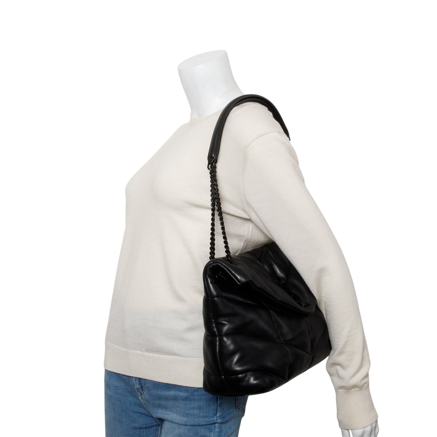 YSL Saint Laurent Nappa Puffer Loulou Shoulder Bag Leather Black
