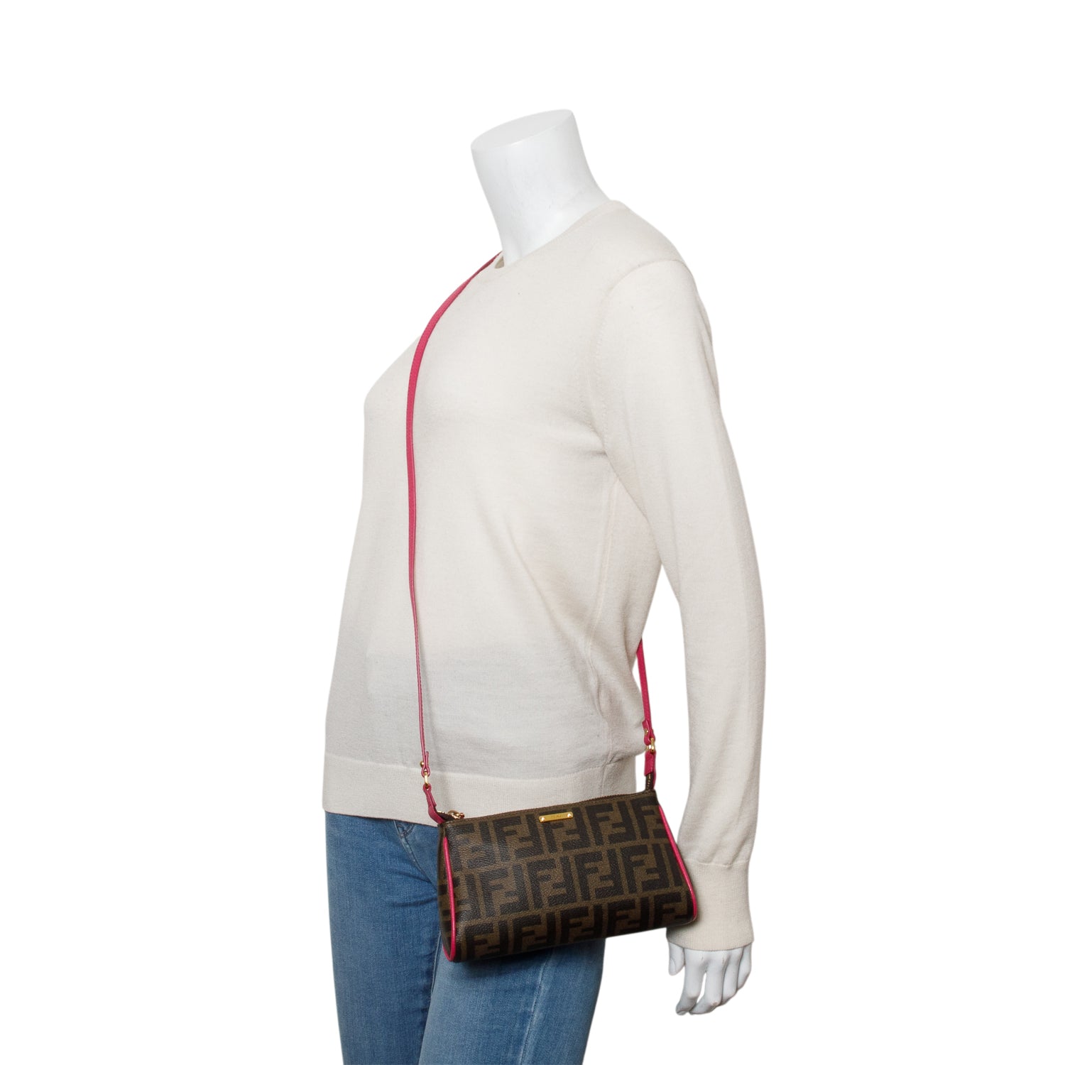 Fendi Zucca Ff Crossbody Pochette Canvas Crossbody Bag