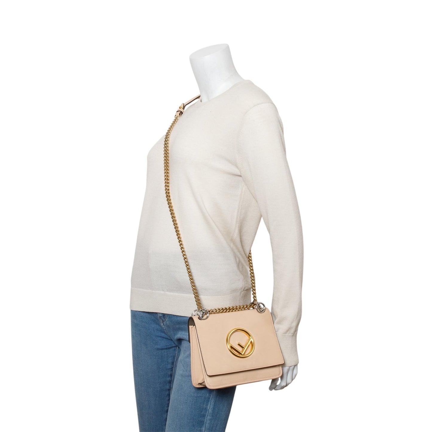 Fendi Vitello Century Opaco Is Kan Shoulder Bag Beige Small