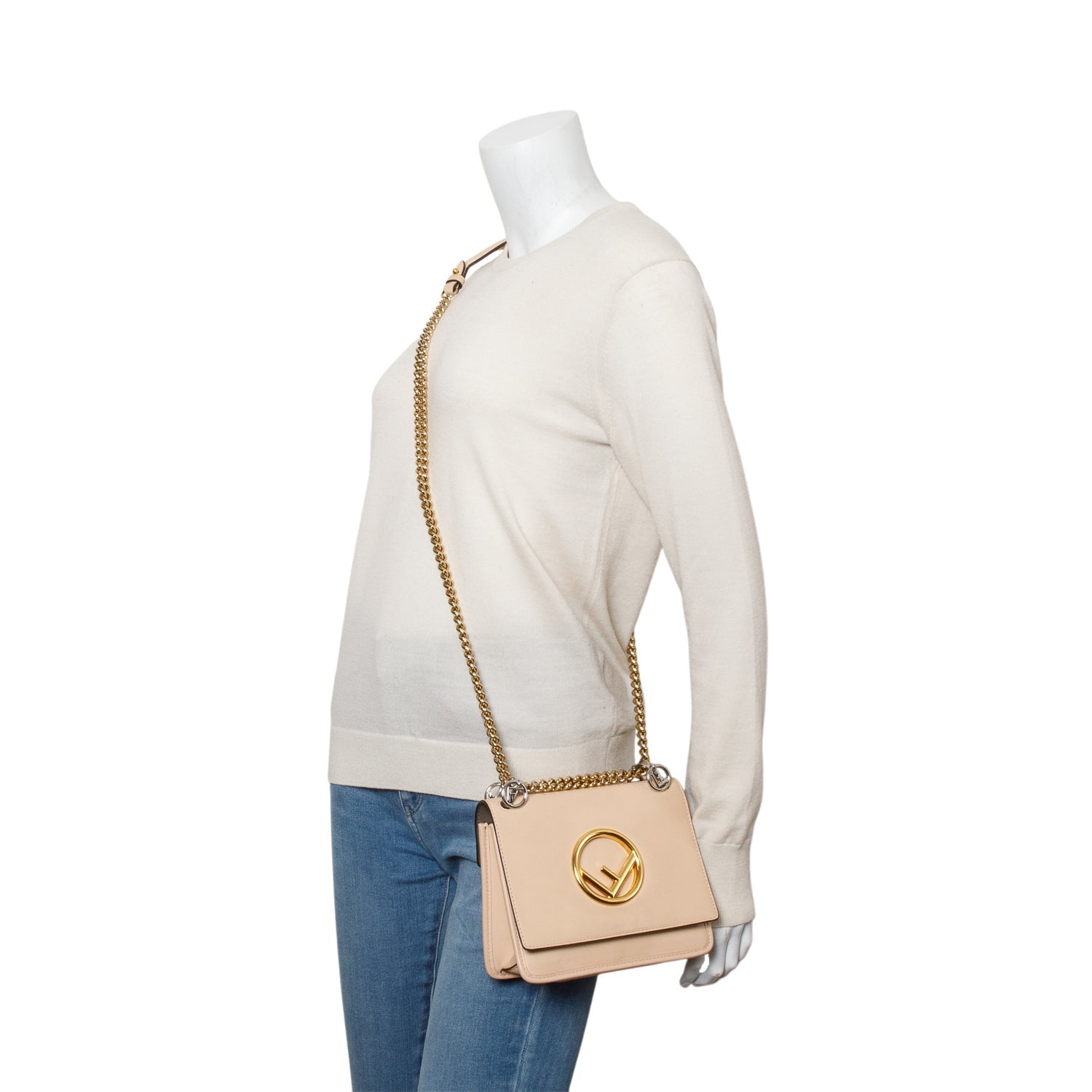 Fendi Vitello Century Opaco Is Kan Shoulder Bag Beige Small