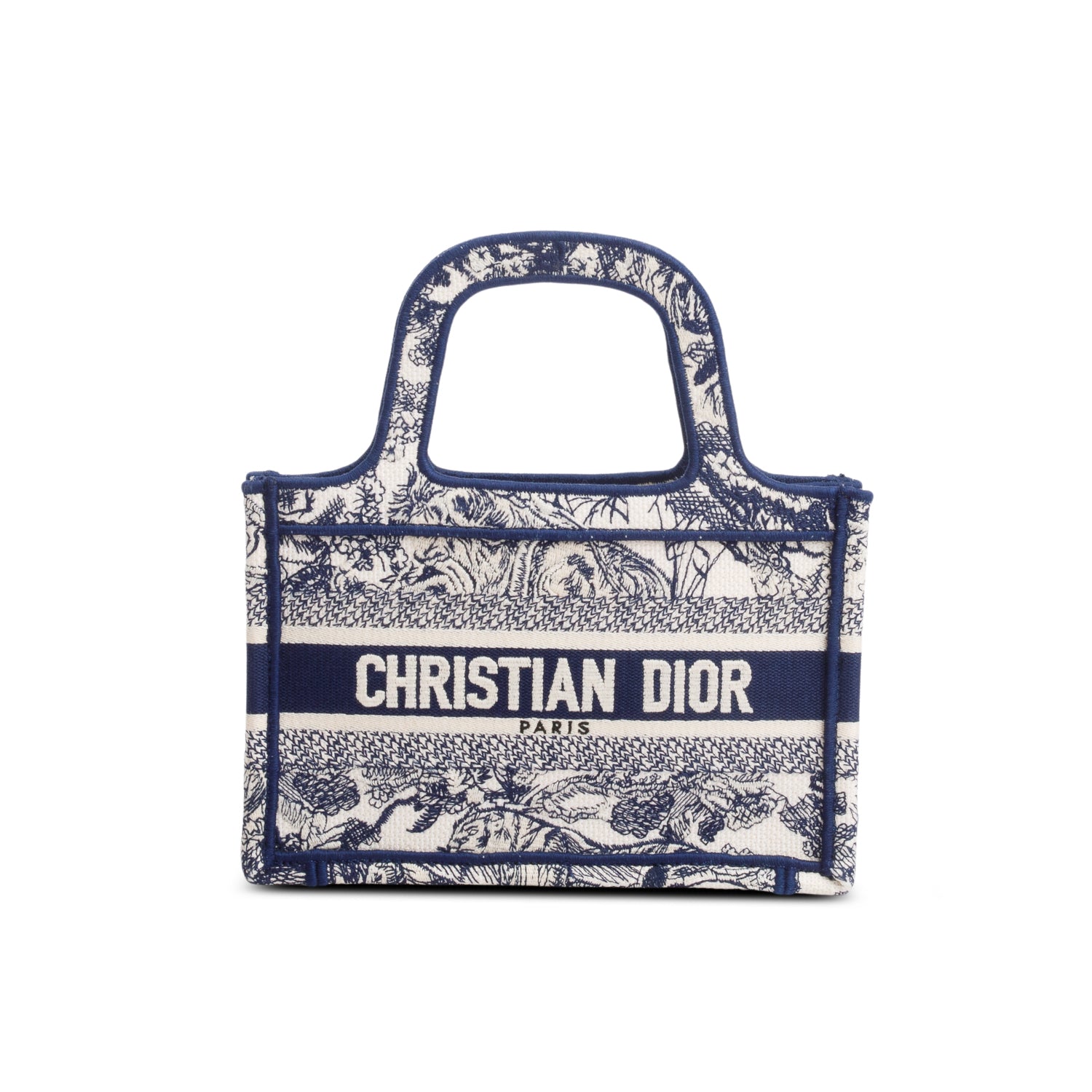 Dior Christian Embroidered Mini iviera Toile De Jouy Canvas Blue Tote Bag
