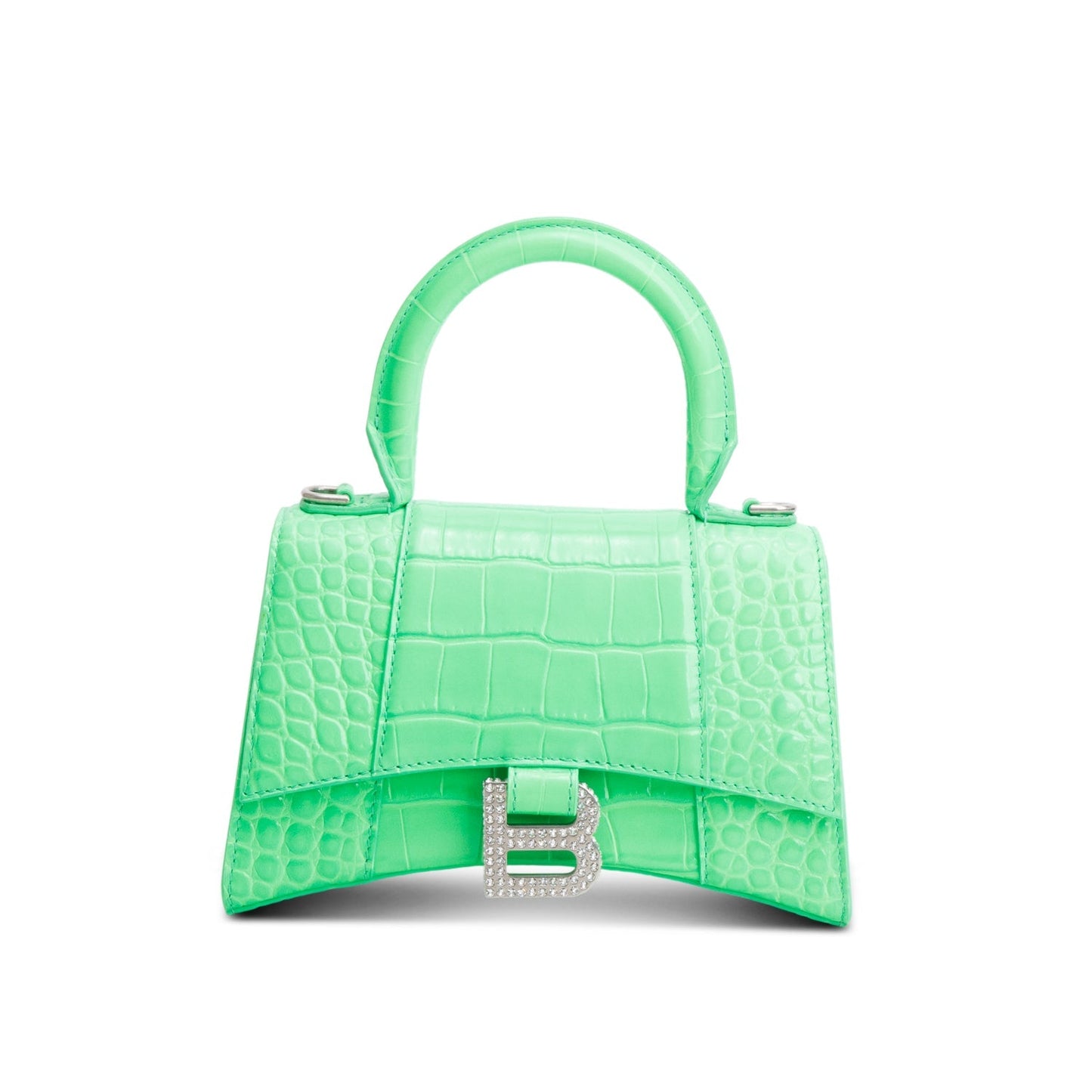 Balenciaga Croc Embossed Xs Hourglass Crystal Top Handle Leather Green Travel Bag