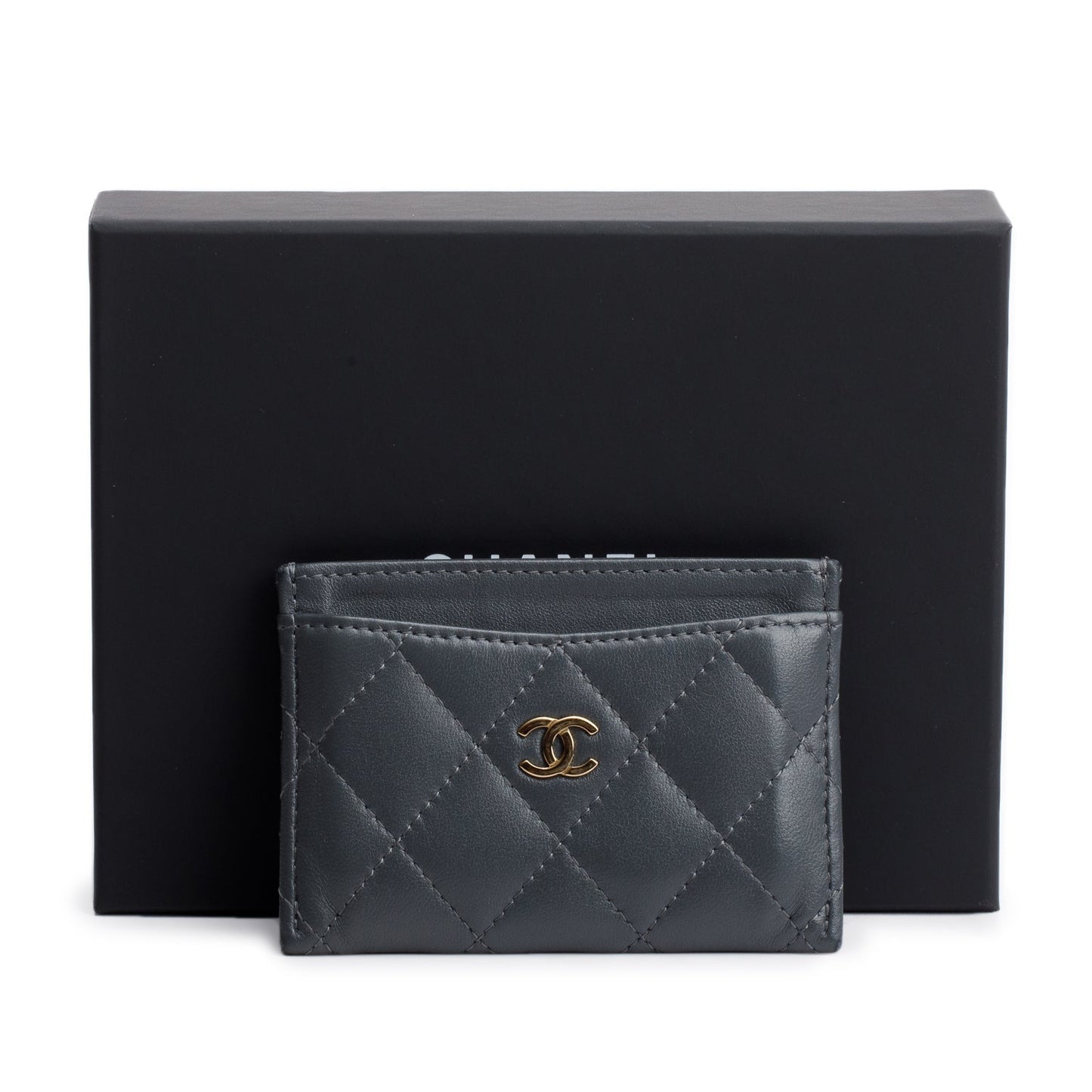 Chanel Classic Card Holder Leather Lambskin Grey Wallet Case