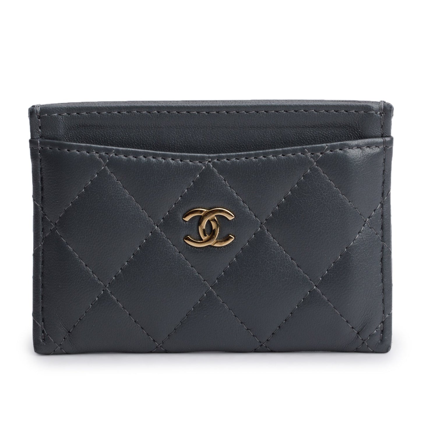 Chanel Classic Card Holder Leather Lambskin Grey Wallet Case