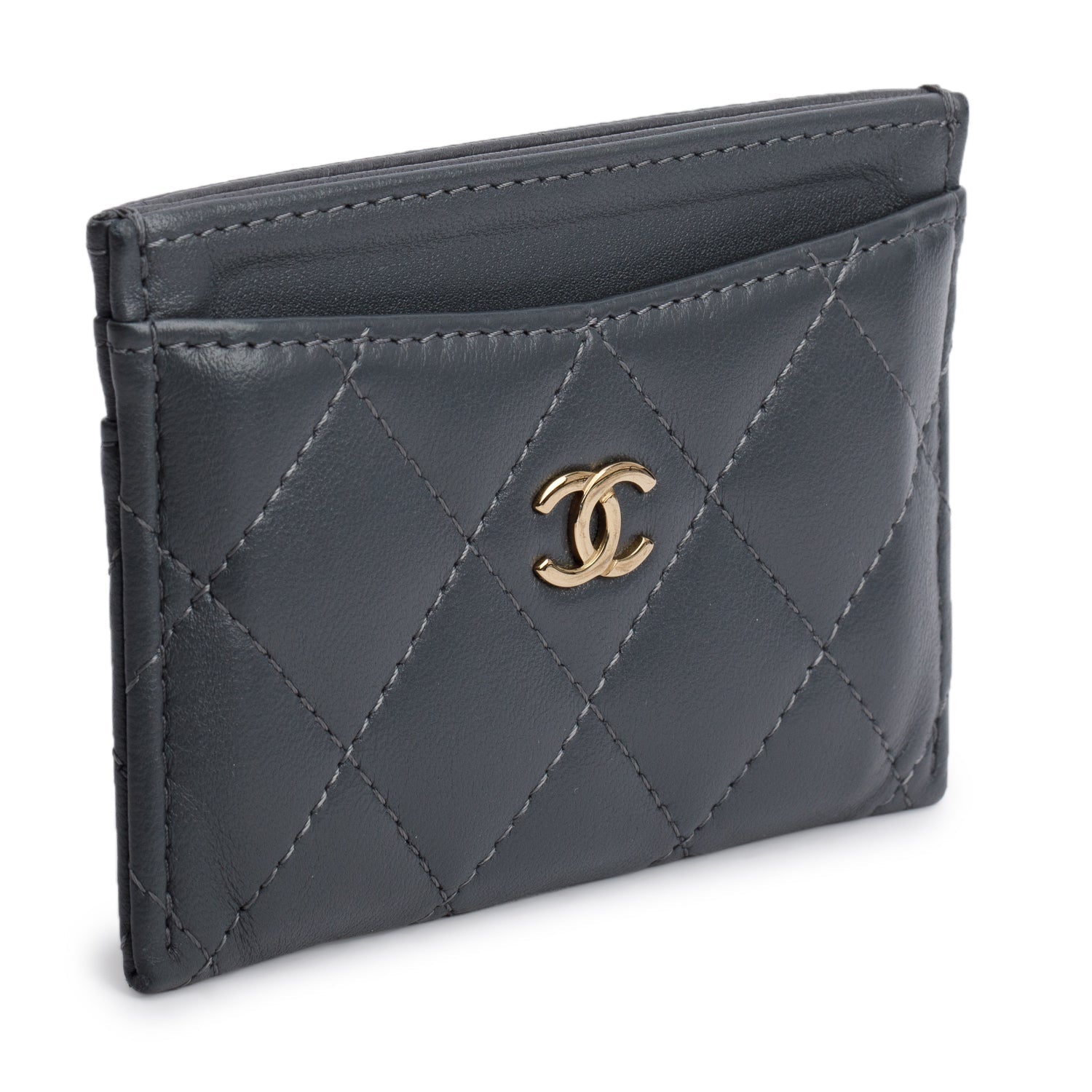 Chanel Classic Card Holder Leather Lambskin Grey Wallet Case