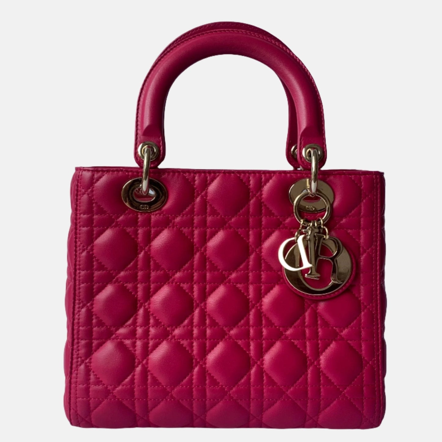 Dior Lady Bag Fuchsia Cannage Lambskin Tone Hardware Leather Gold Travel Bag