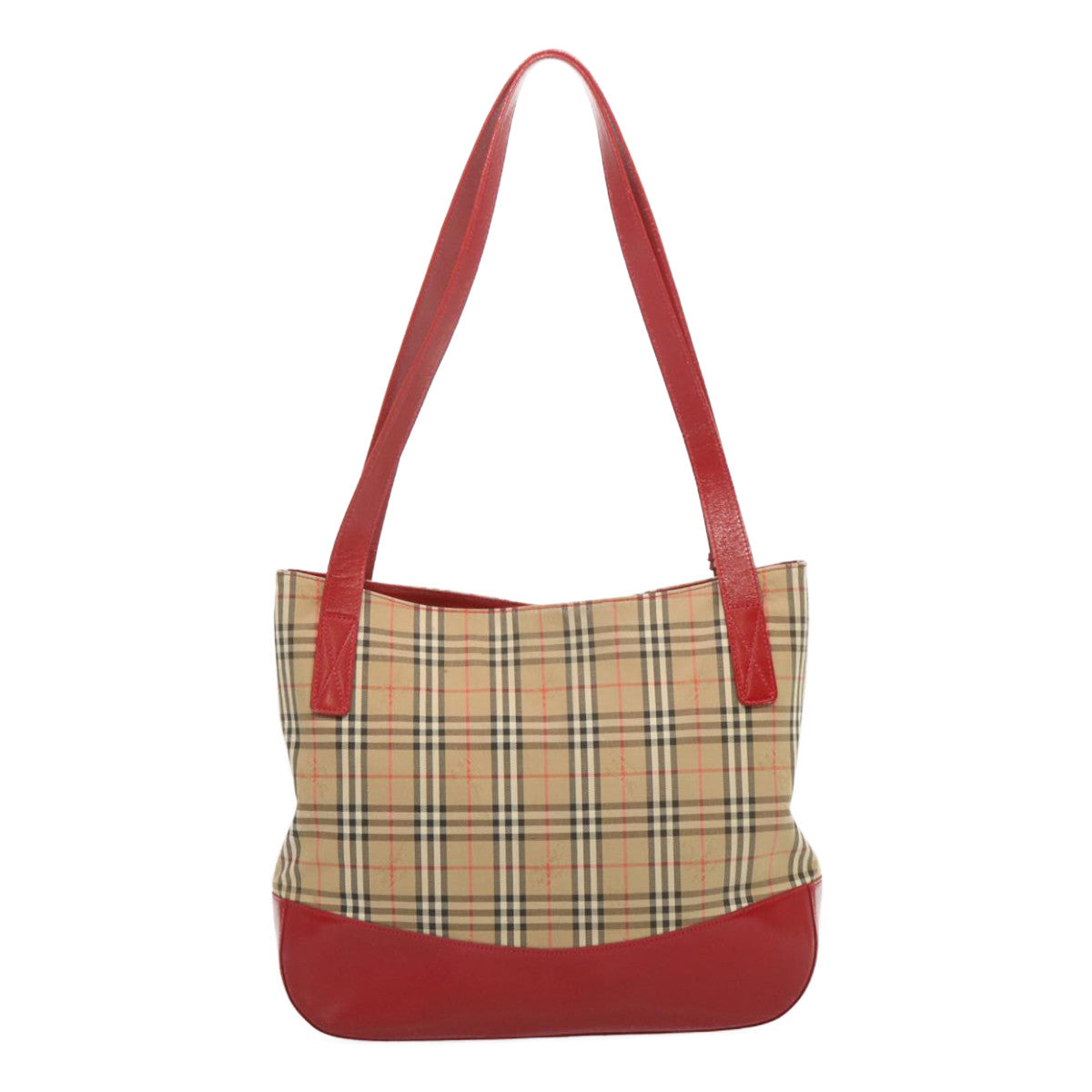 Burberry Luxury ss Nova Check Tote Bag Auth Canvas Beige Red Red Auth 67775