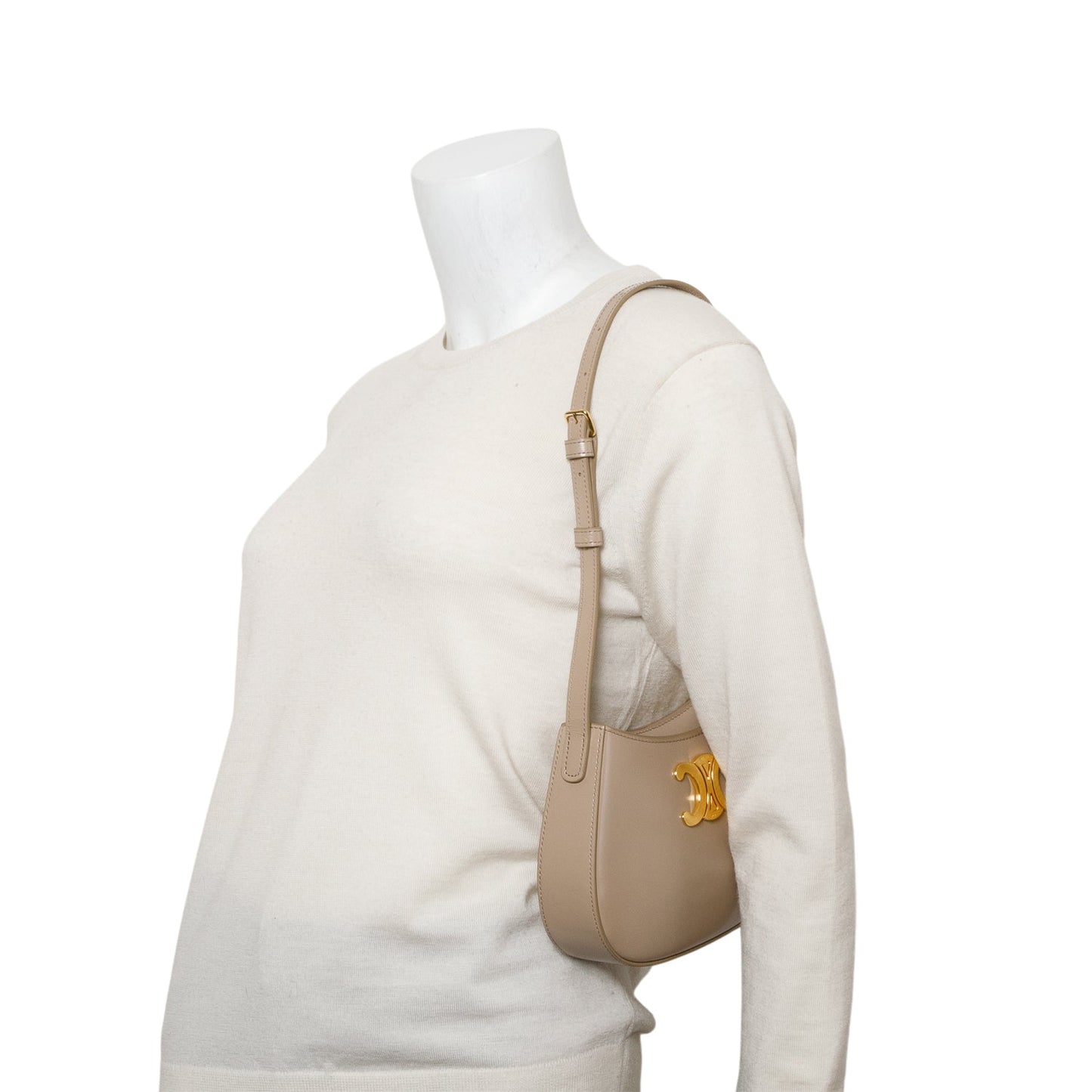 Celine Taupe Shiny Calfskin Tilly Triomphe Shoulder Bag Medium