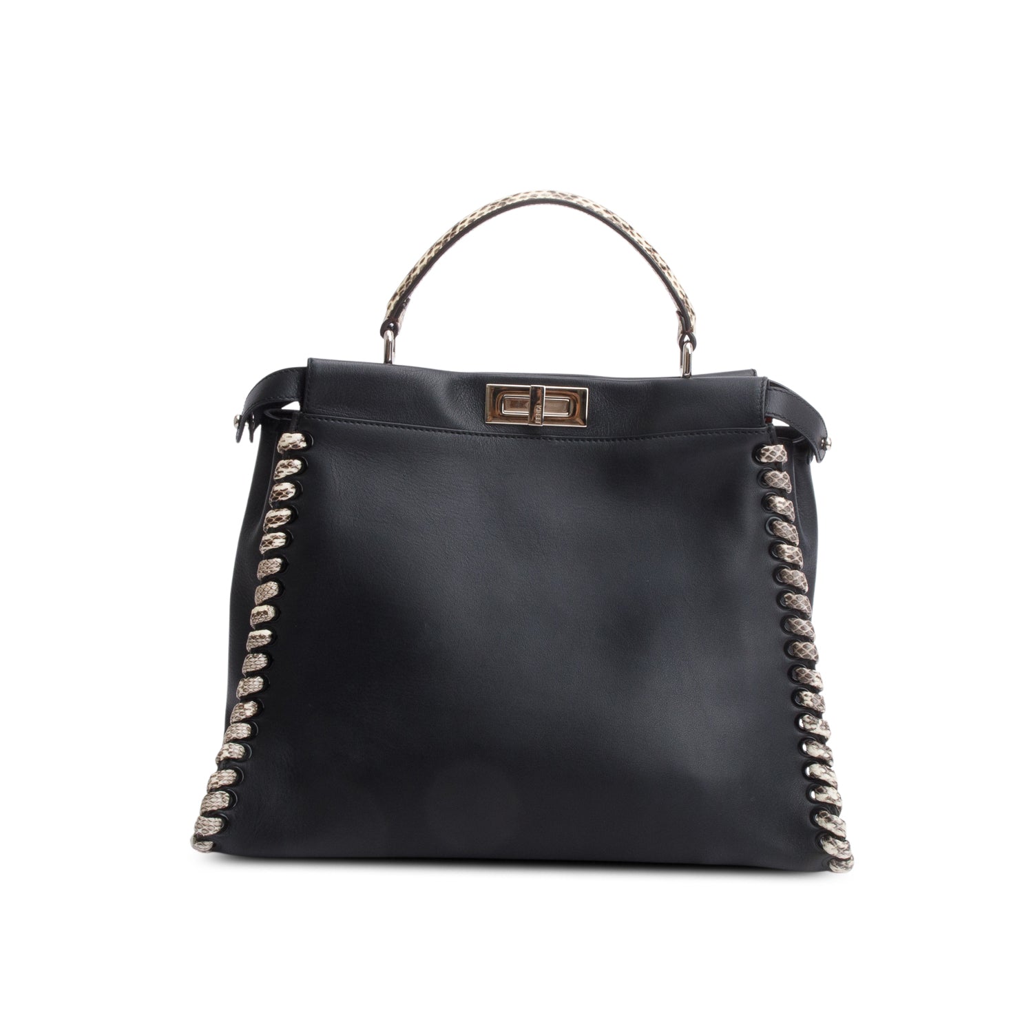 Fendi Nappa Python Lace Up Peekaboo Travel Bag Leather Black