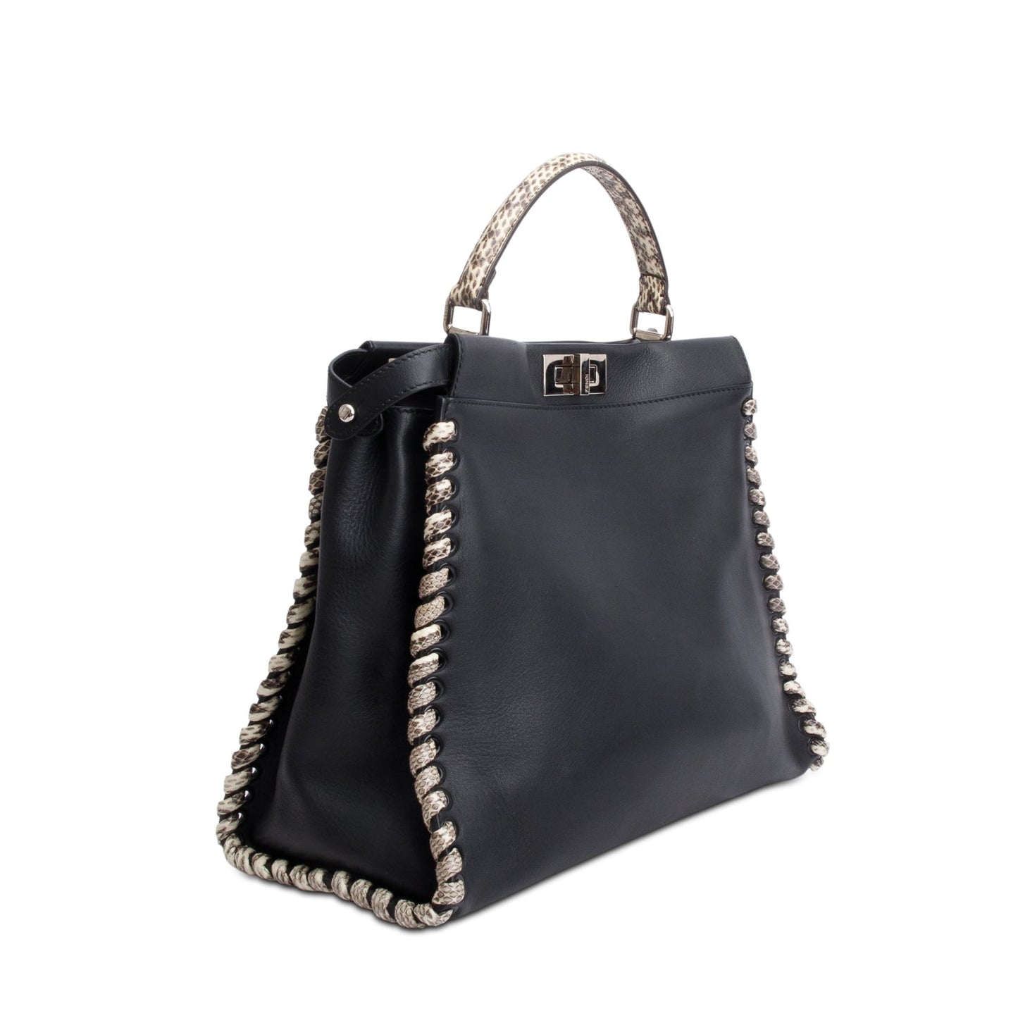 Fendi Nappa Python Lace Up Peekaboo Travel Bag Leather Black