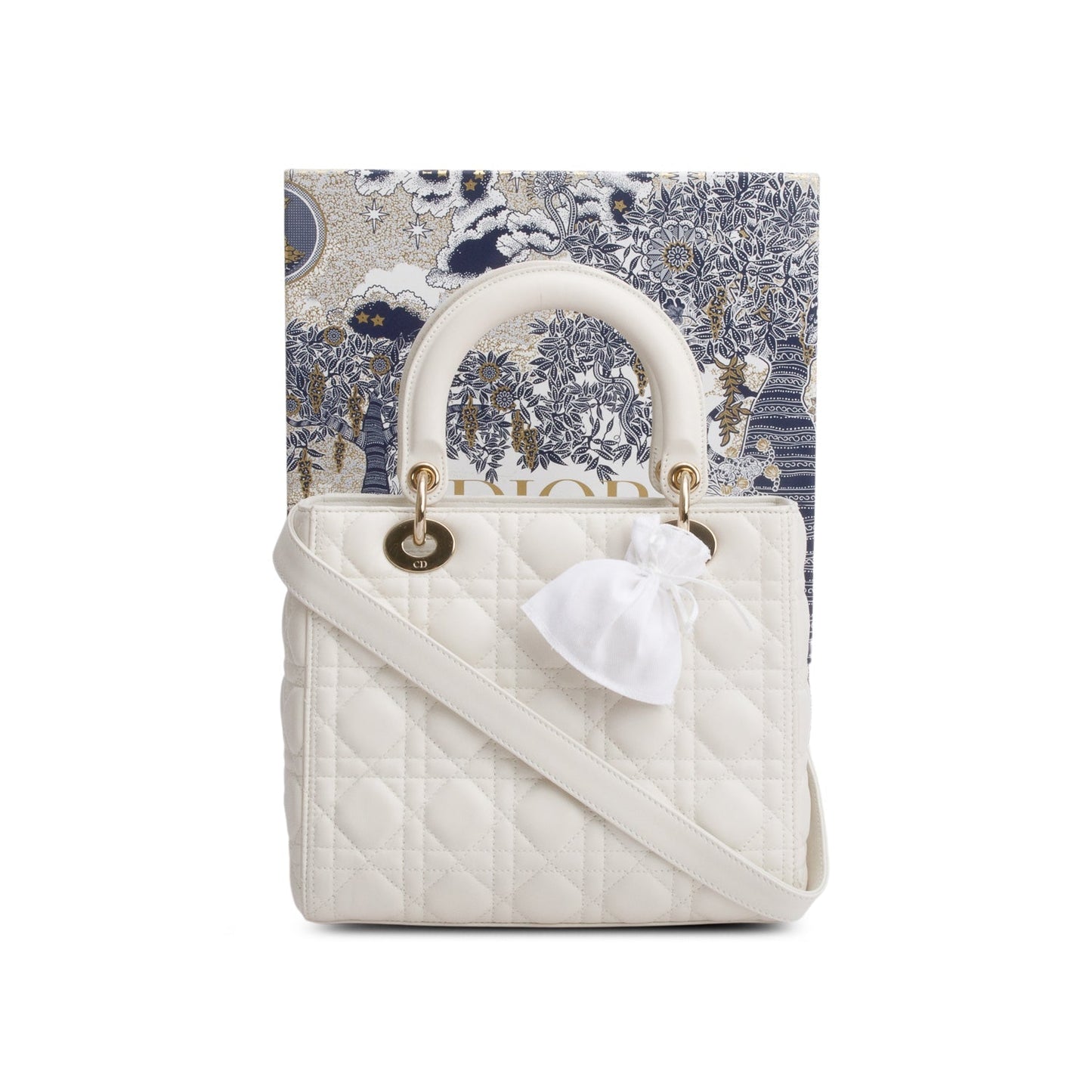Dior Christian Cannage Lambskin Lady Bag Leather White Travel Bag