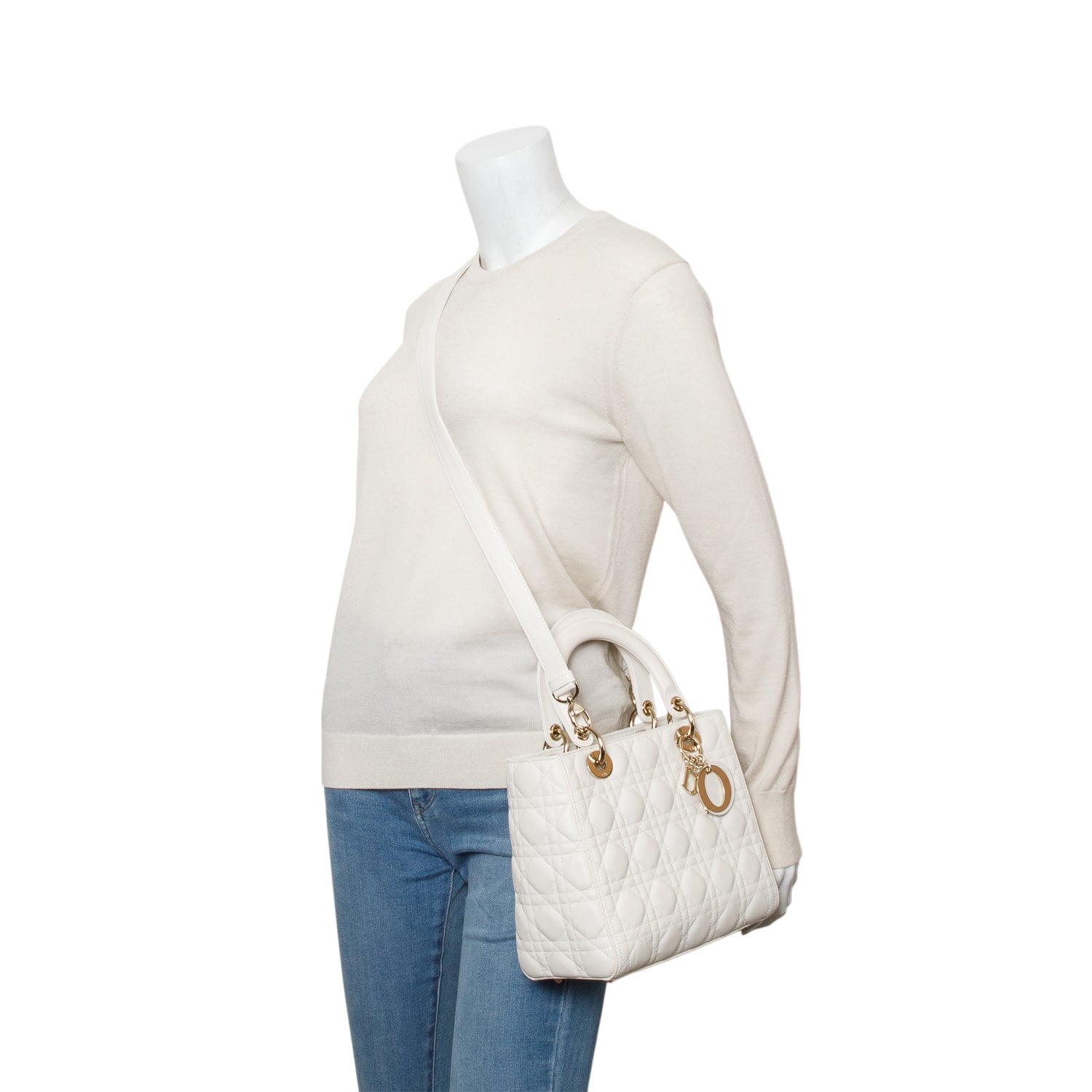 Dior Christian Cannage Lambskin Lady Bag Leather White Travel Bag