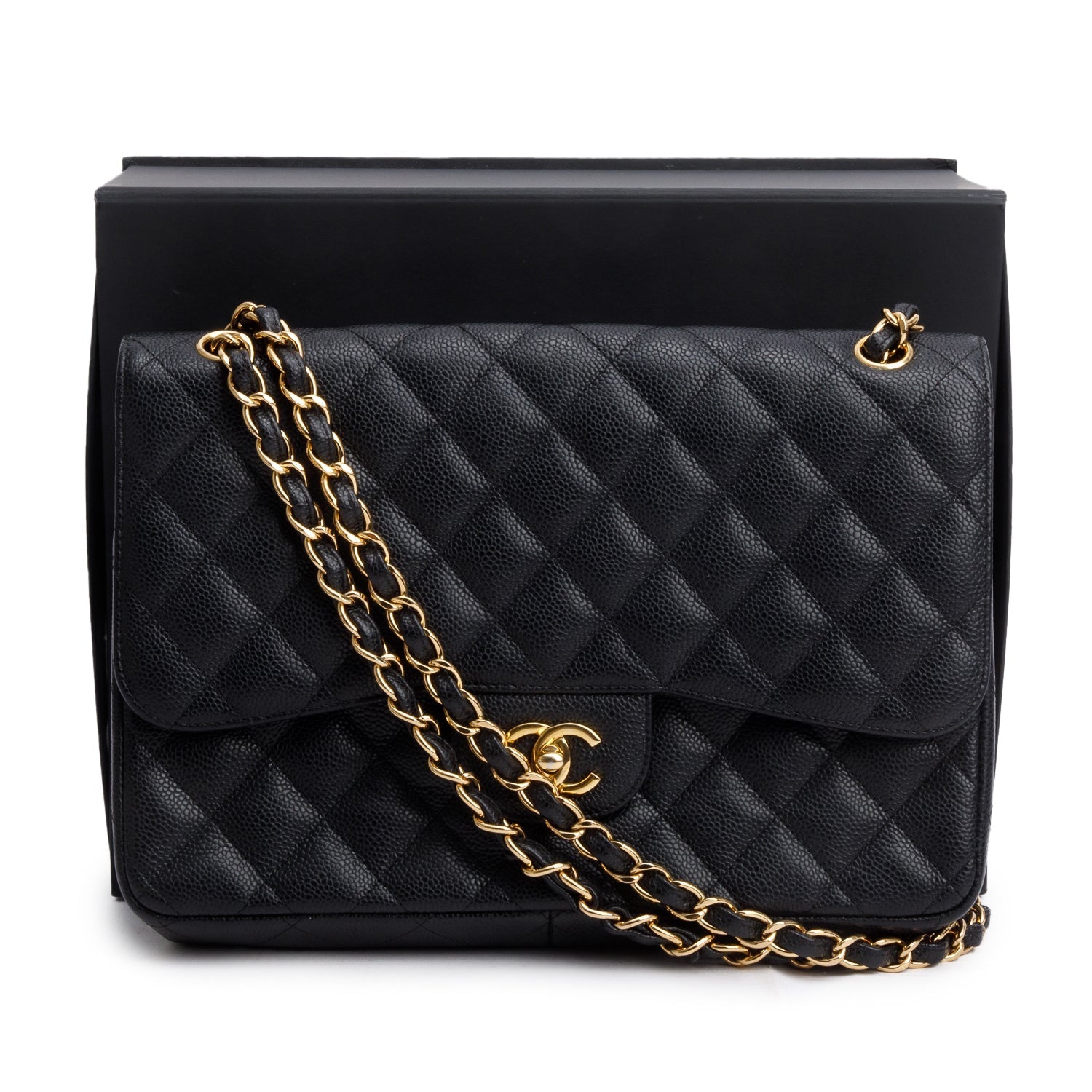 Chanel Caviar Jumbo Classic Double Flap Black Travel Bag Authenticity Card