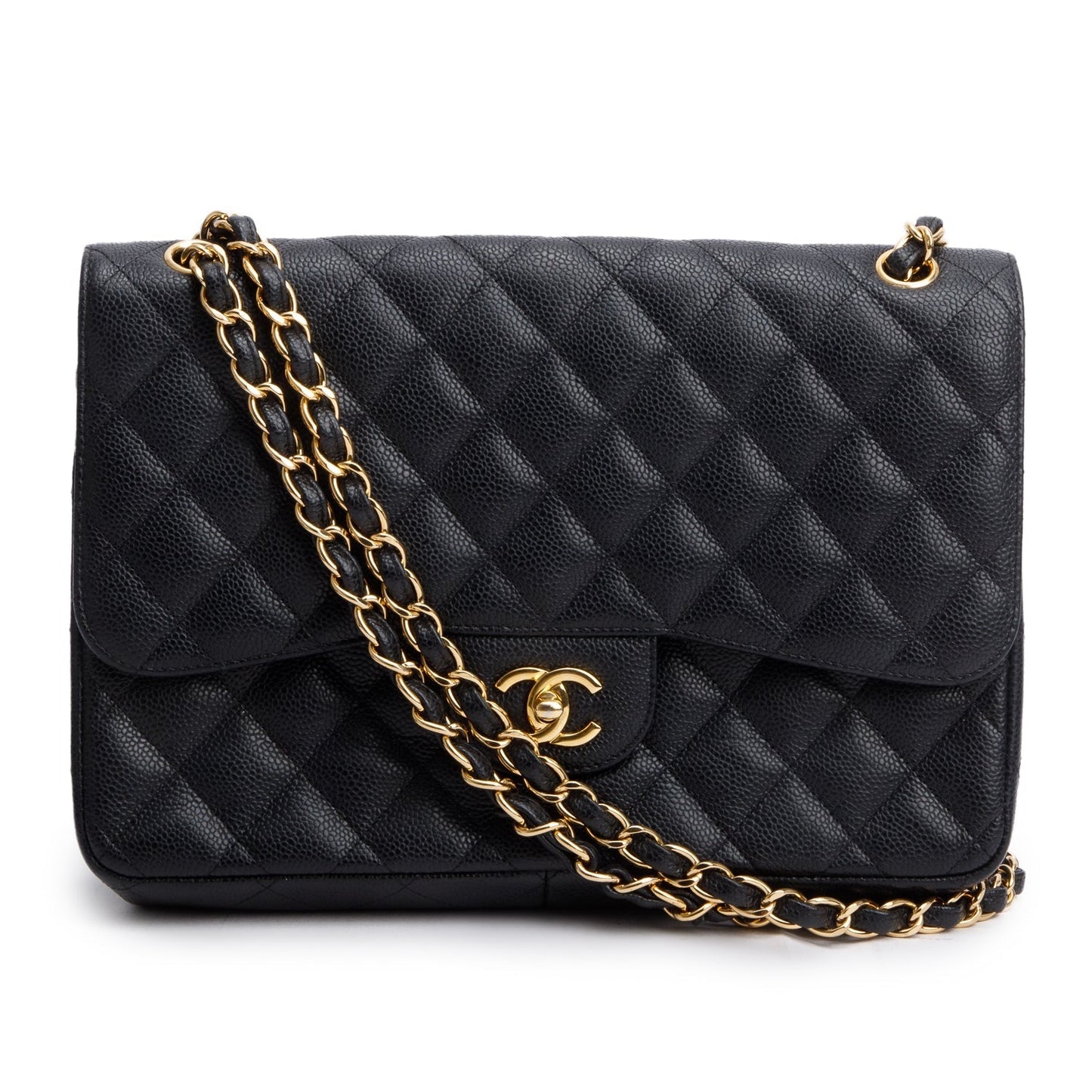 Chanel Caviar Jumbo Classic Double Flap Black Travel Bag Authenticity Card