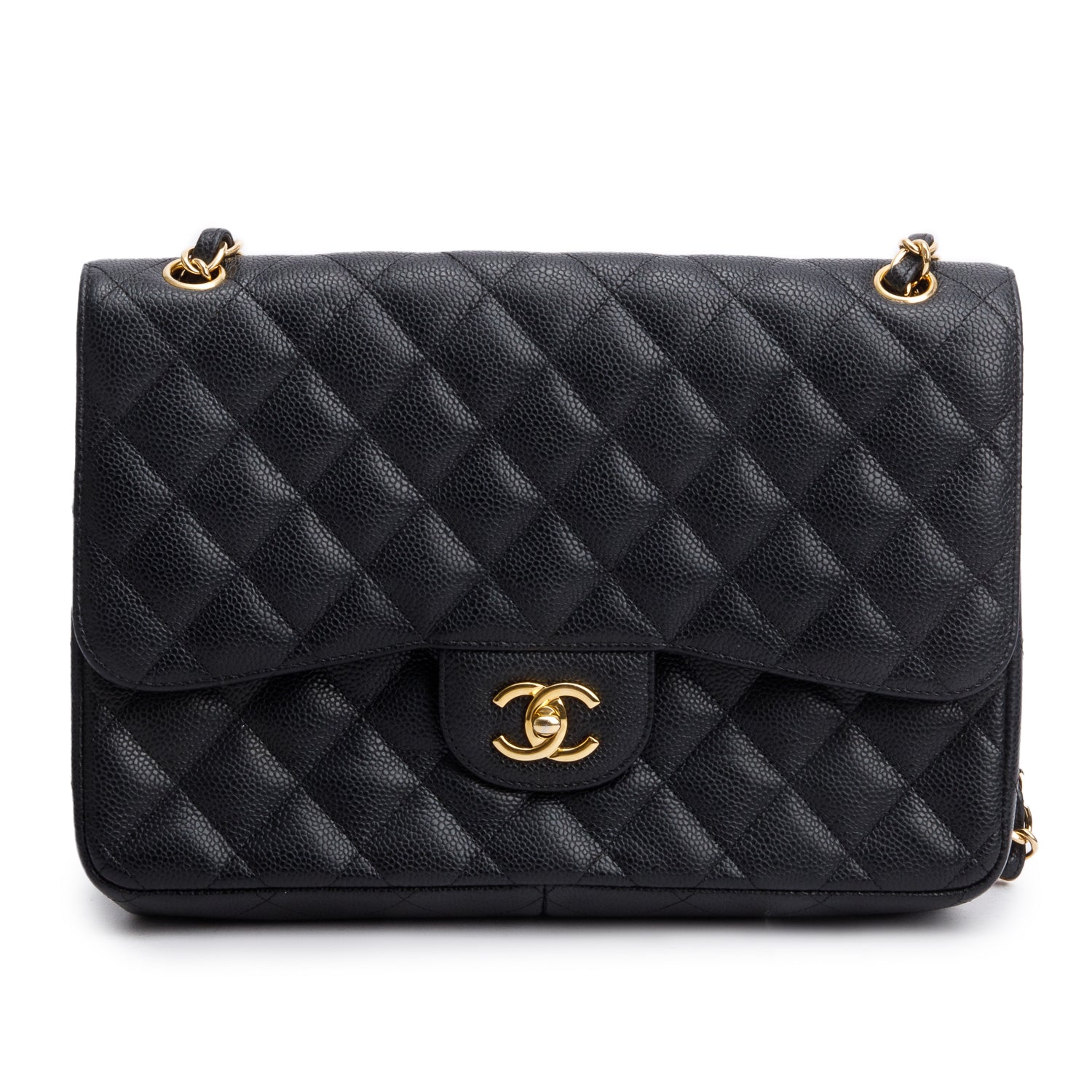 Chanel Caviar Jumbo Classic Double Flap Black Travel Bag Authenticity Card