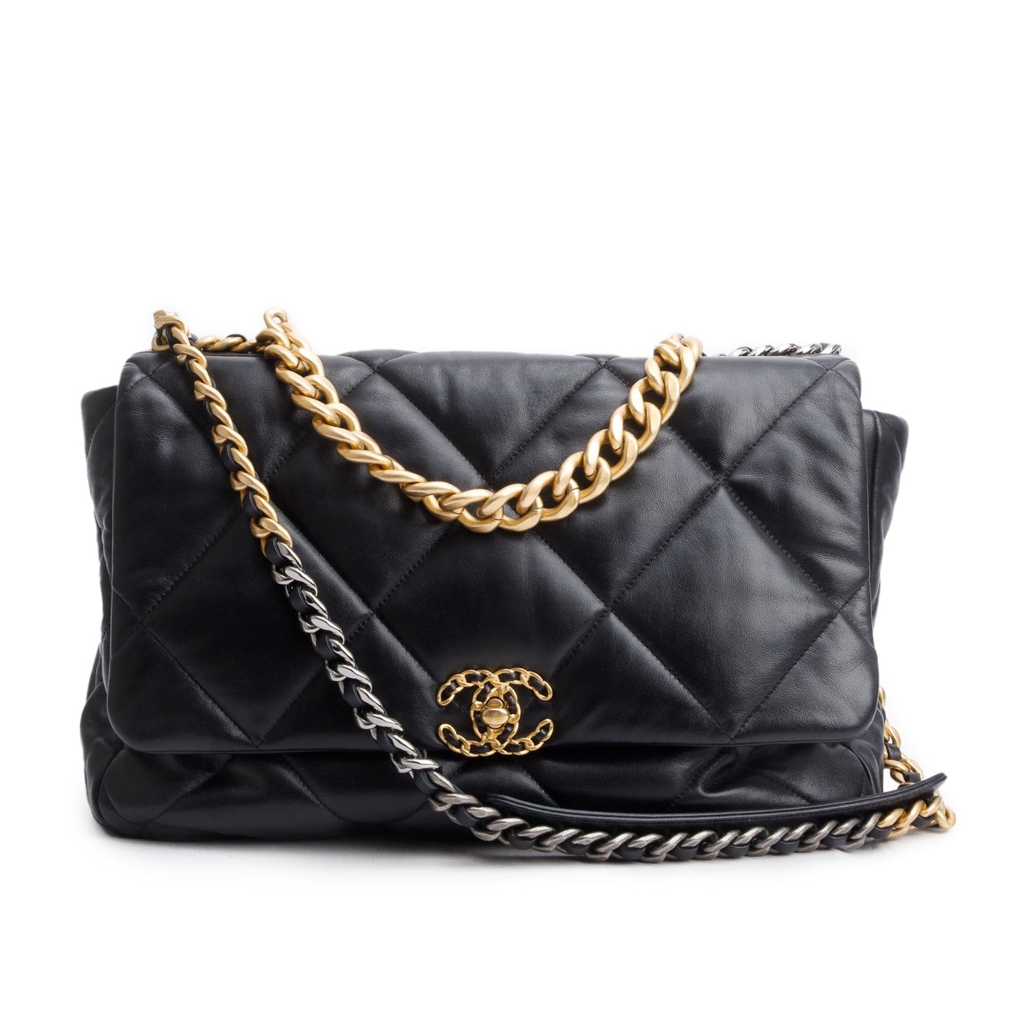 Chanel Maxi 19 Flap Leather Lambskin Black Travel Bag Flap Bag