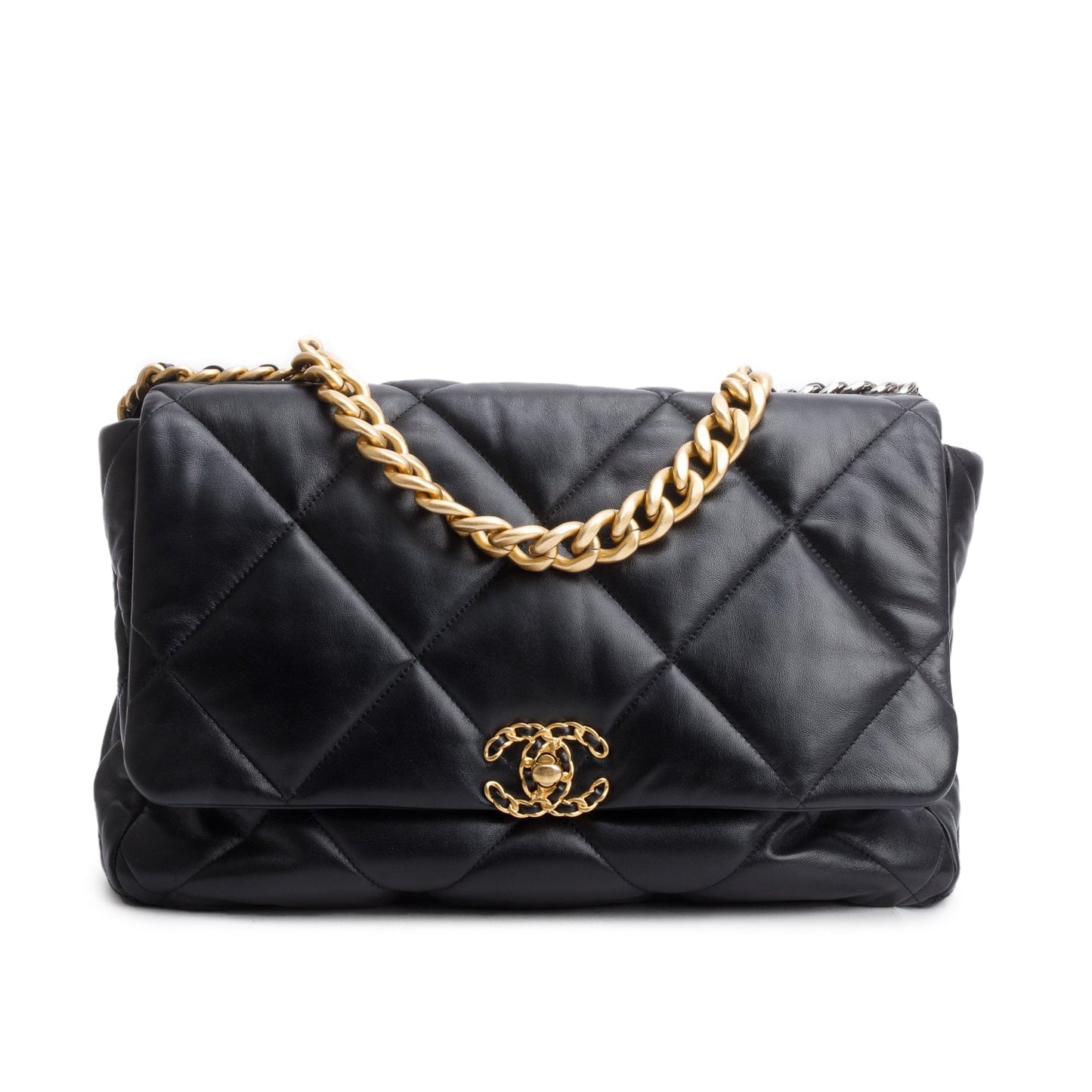 Chanel Maxi 19 Flap Leather Lambskin Black Travel Bag Flap Bag