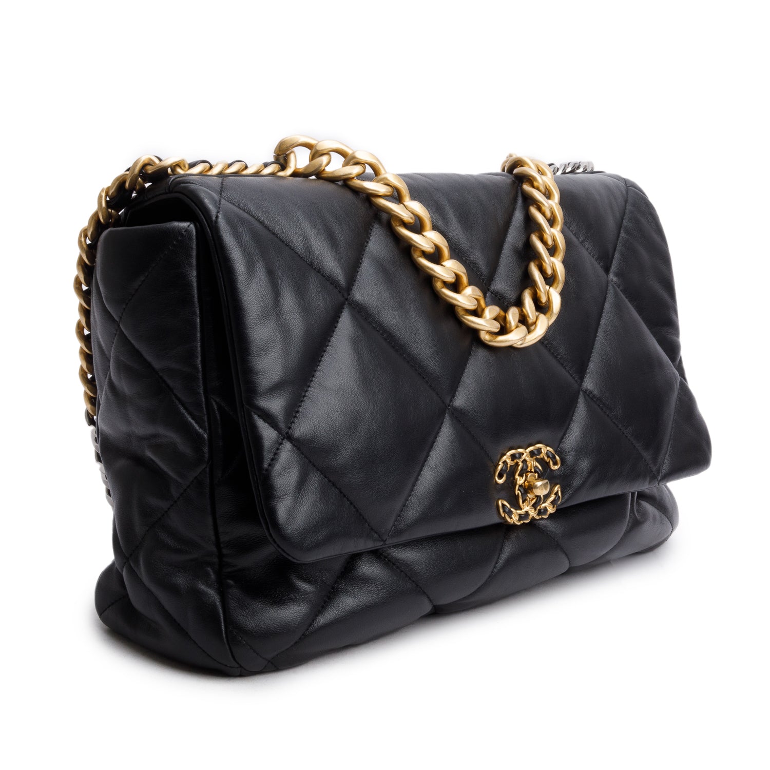 Chanel Maxi 19 Flap Leather Lambskin Black Travel Bag Flap Bag