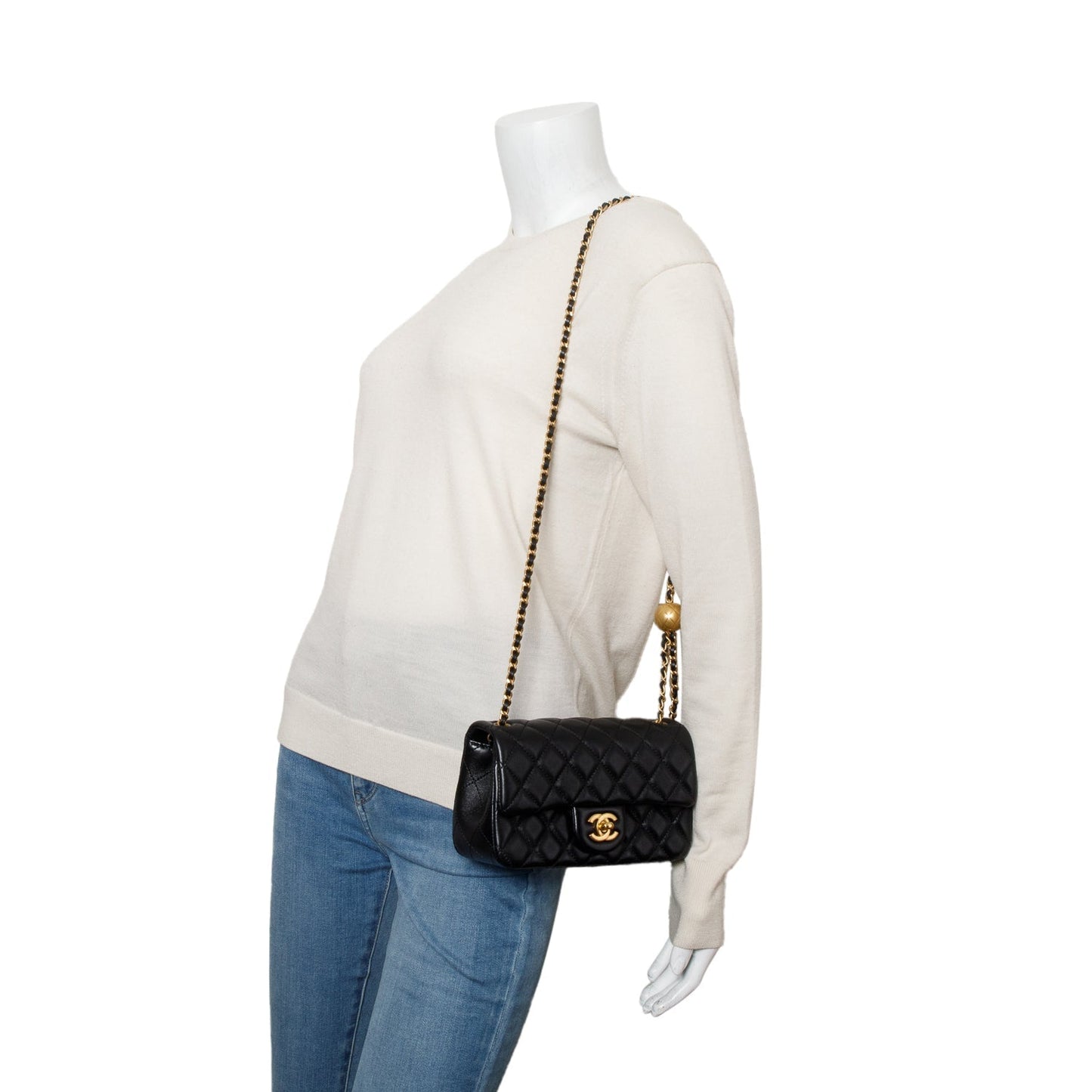 Chanel Quilted Pearl Crush Rectangular Flap Lambskin Black Travel Bag