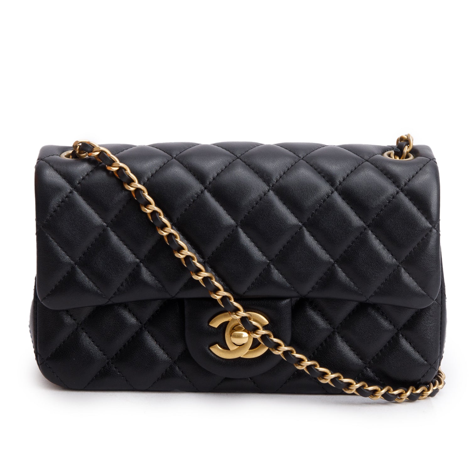 Chanel Quilted Pearl Crush Rectangular Flap Lambskin Black Travel Bag
