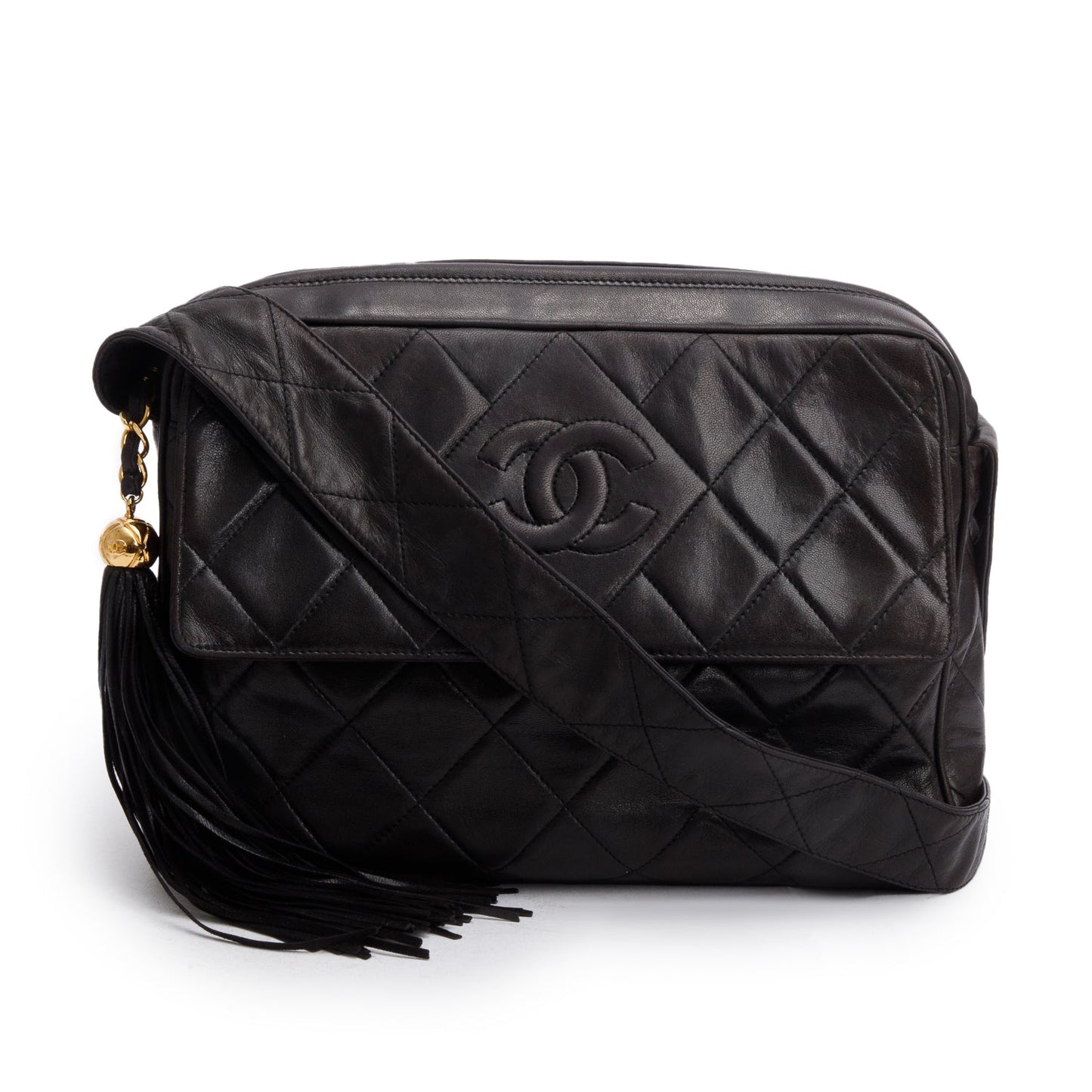 Chanel Quilted CC Tassel Camera Lambskin Black Travel Bag