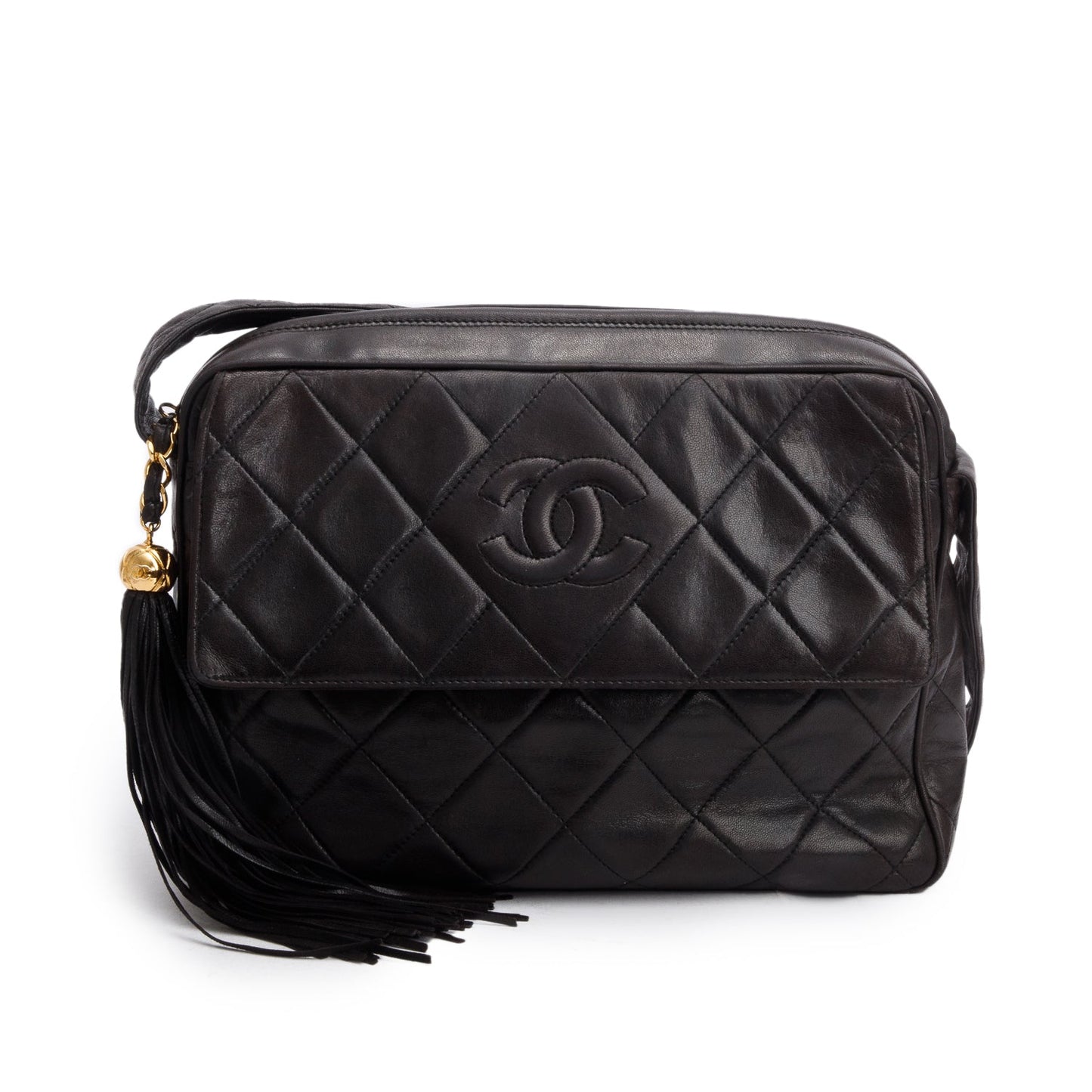 Chanel Quilted CC Tassel Camera Lambskin Black Travel Bag