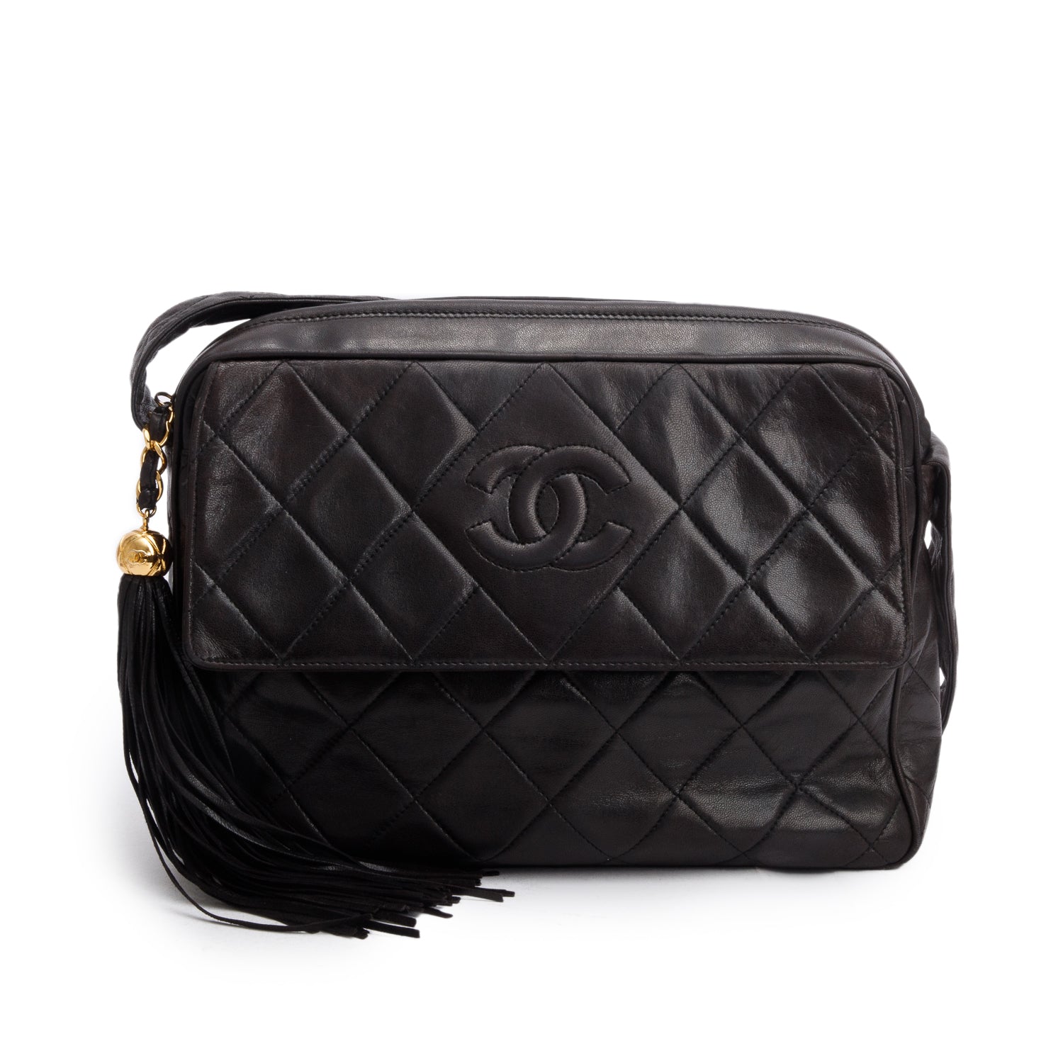 Chanel Quilted CC Tassel Camera Lambskin Black Travel Bag