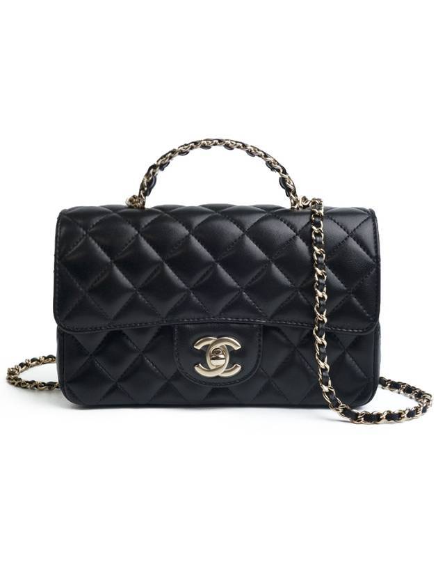 Top Handle Lambskin Cross Bag Black Chanel