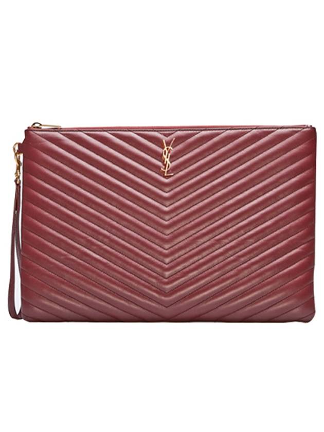 YSL Saint Laurent Saint Laurent Trending Document Holder Wine Clutch Leather Matelasse Clutch Bag