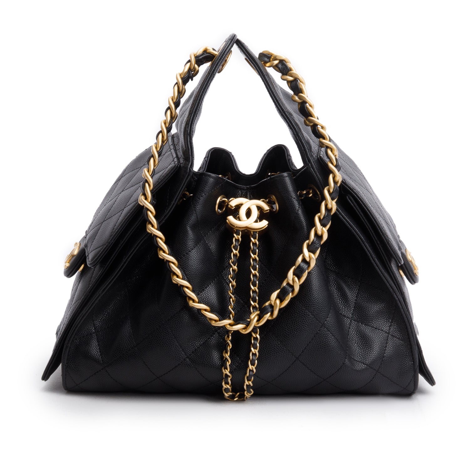 Chanel Caviar 25 Bucket Leather Black Travel Bag Box Receipt