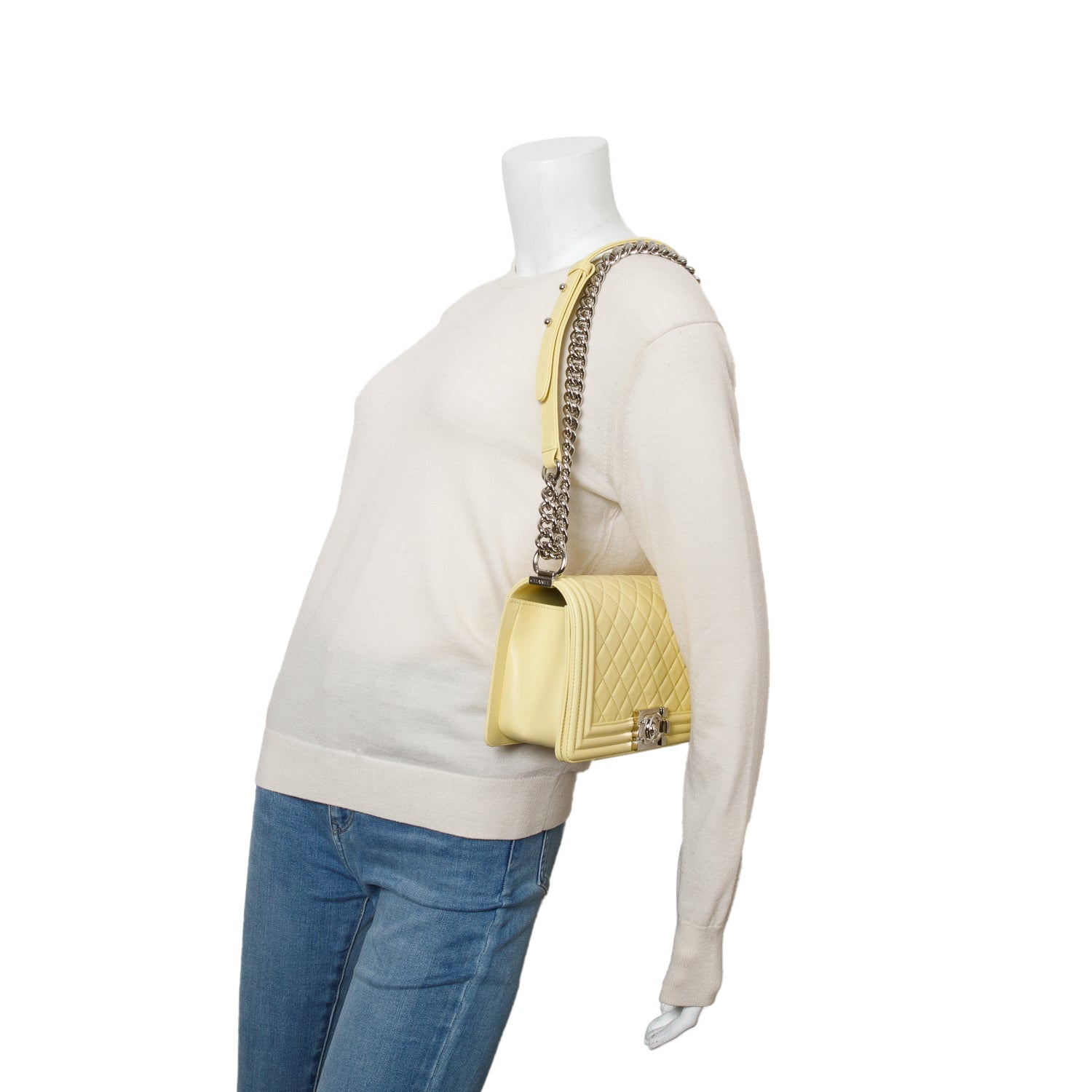 Chanel Quilted Boy Leather Lambskin Yellow Travel Bag