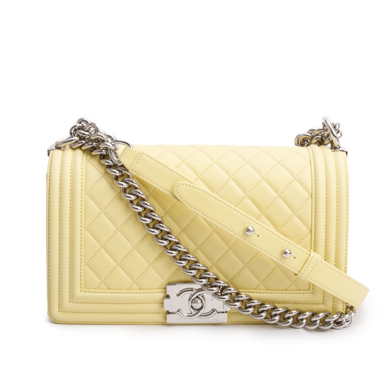 Chanel Quilted Boy Leather Lambskin Yellow Travel Bag