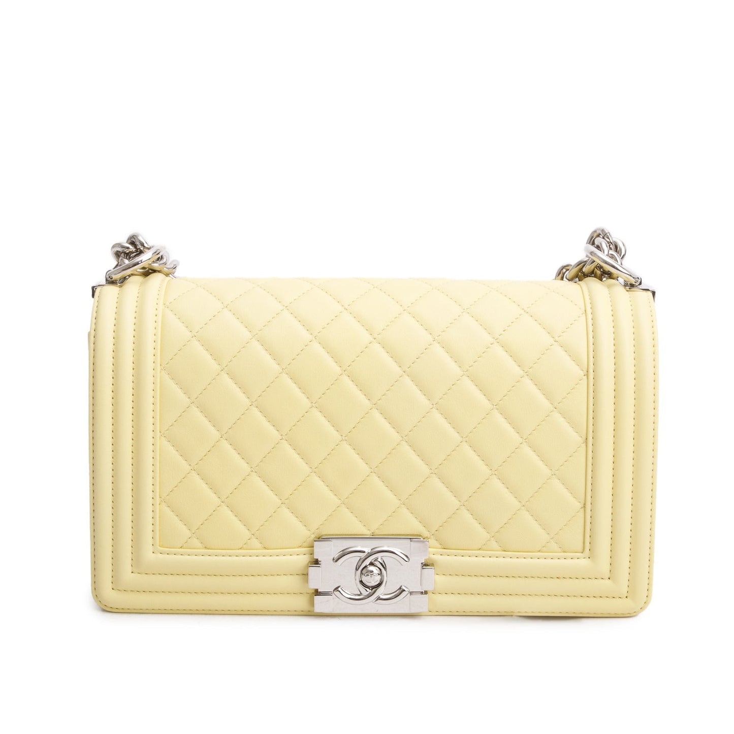 Chanel Quilted Boy Leather Lambskin Yellow Travel Bag